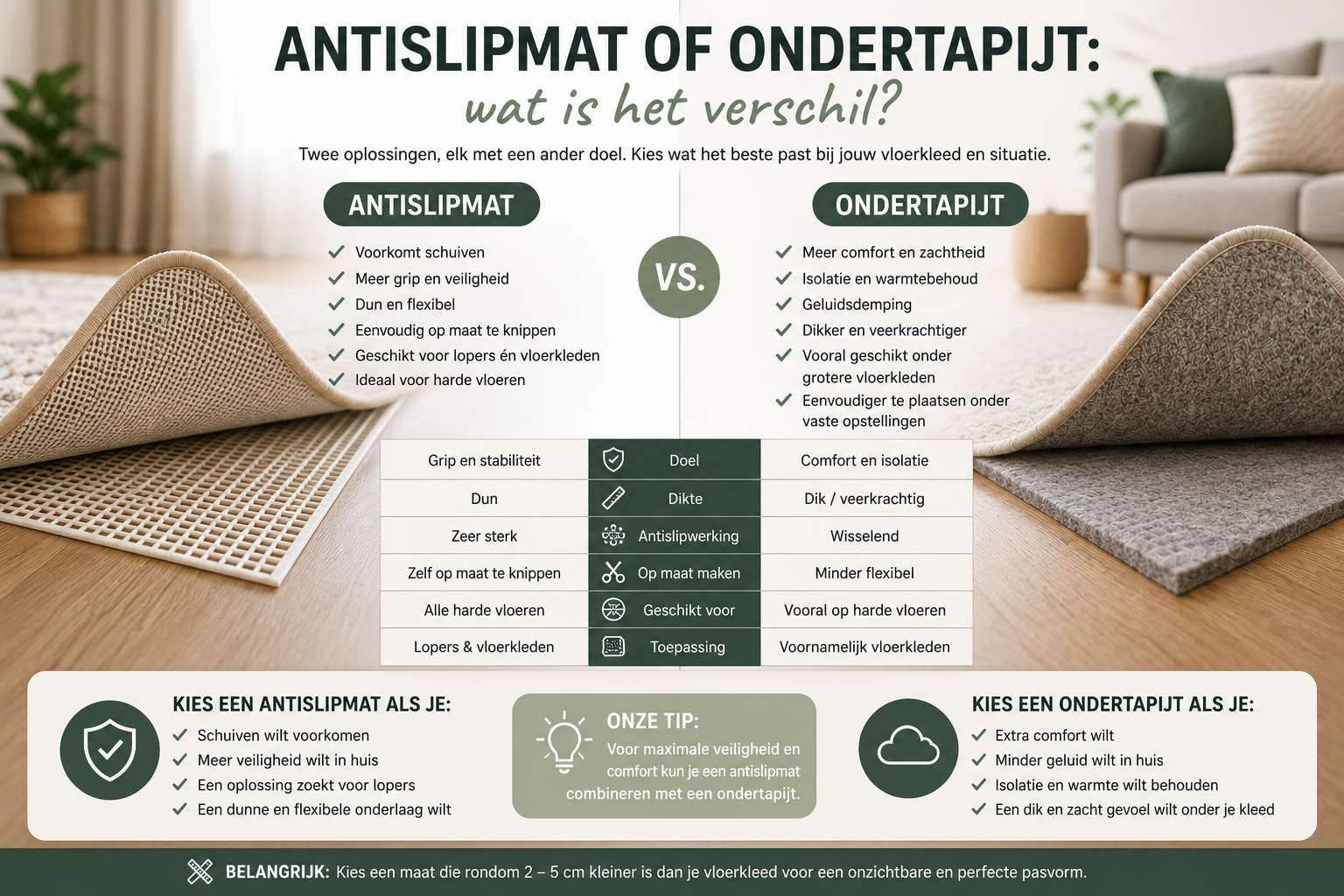 Antislipmat of ondertapijt: wat is het verschil?