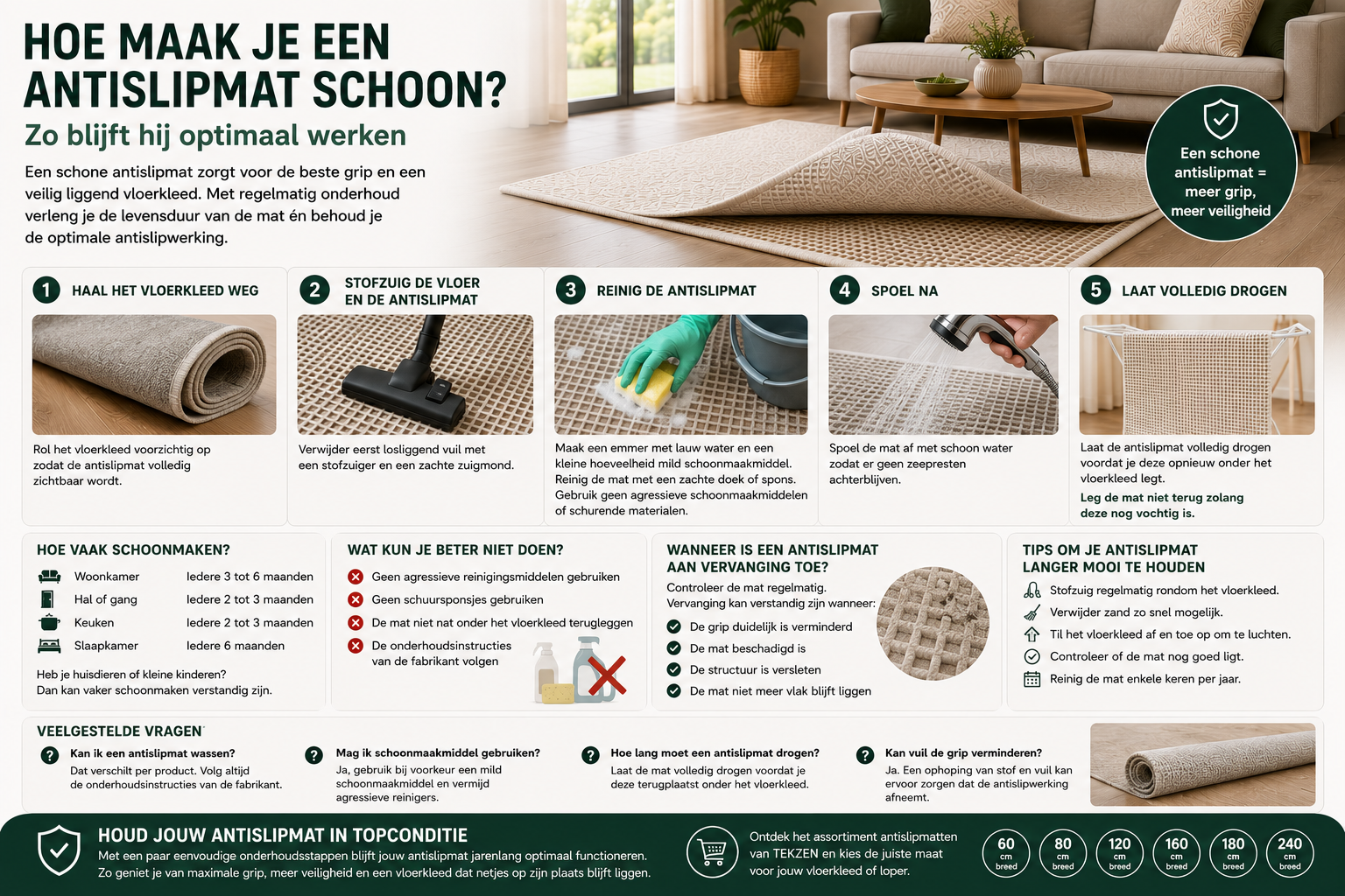 Hoe maak je een antislipmat schoon? Zo blijft hij optimaal werken