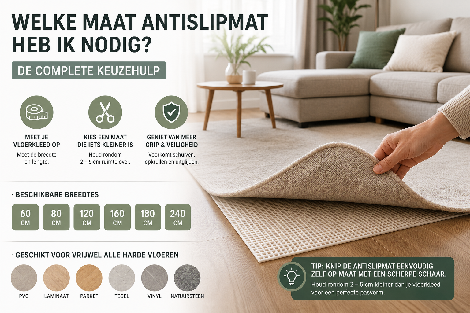 Welke maat antislipmat heb ik nodig? De complete keuzehulp