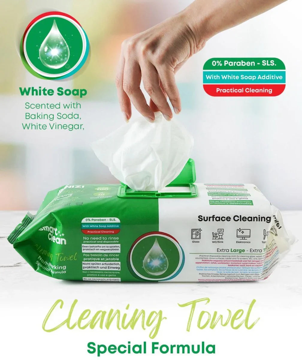 Cleanizi Schoonmaakdoekjes – 3 Pak x 100 Stuks - Extra Groot & Dik – Streeploos Schoon – Frisse Geur – 0% Parabenen – Met Witte Azijn – Multifunctioneel