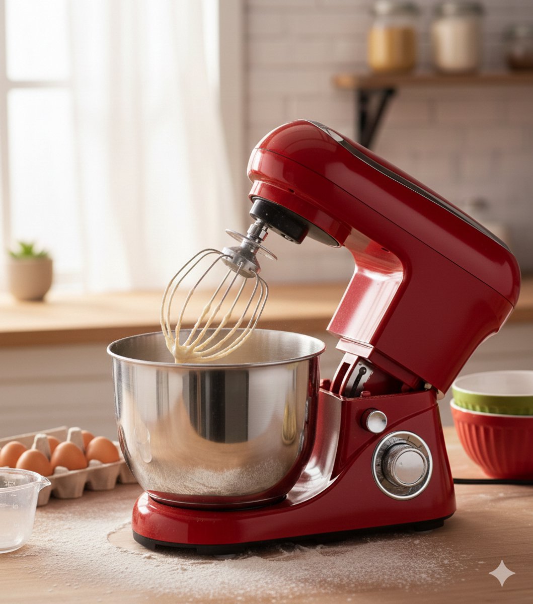 Cheffinger Keukenmixer - Rood - 6.5L Mengkom - Keukenrobot - 3 Accessoires - Keukenmachine - 1600W