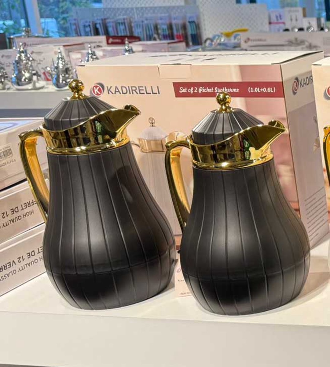 Kadirelli Thermoskan Set van 2 - 1L + 1L - Zwart/Goud - RVS Inox - Themosfles