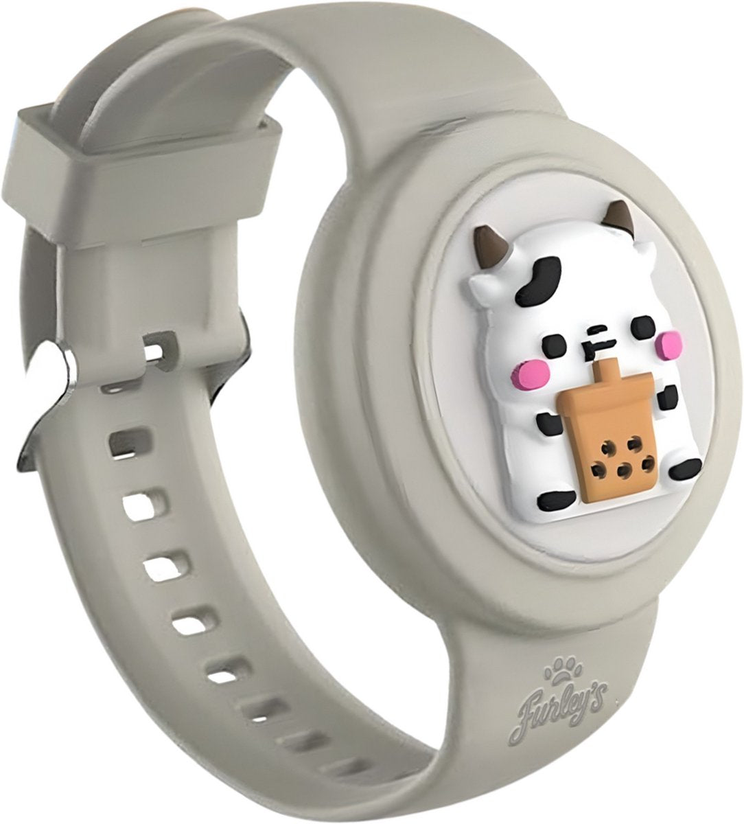 Furley’s Waterdichte Armband voor Kinderen – Geschikt voor Apple AirTag – Verstelbare Siliconen Band – Veilig & Comfortabel – Grijze Koe