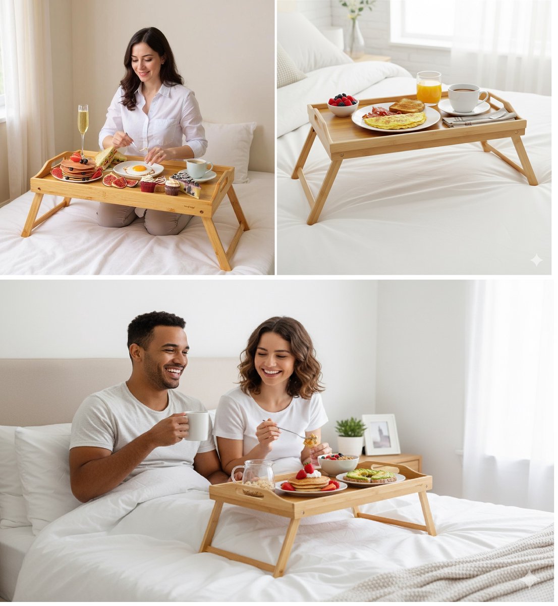 Cheffinger Serving Tray - Bamboo - Folding Legs - Breakfast in Bed Tray