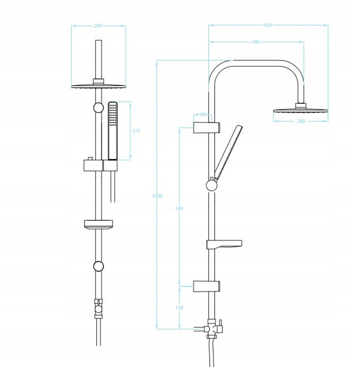 Kuchinox Doucheset Ares - Regendouche - Mat Zwart - Verstelbaar - Compleet met Zeepbakje