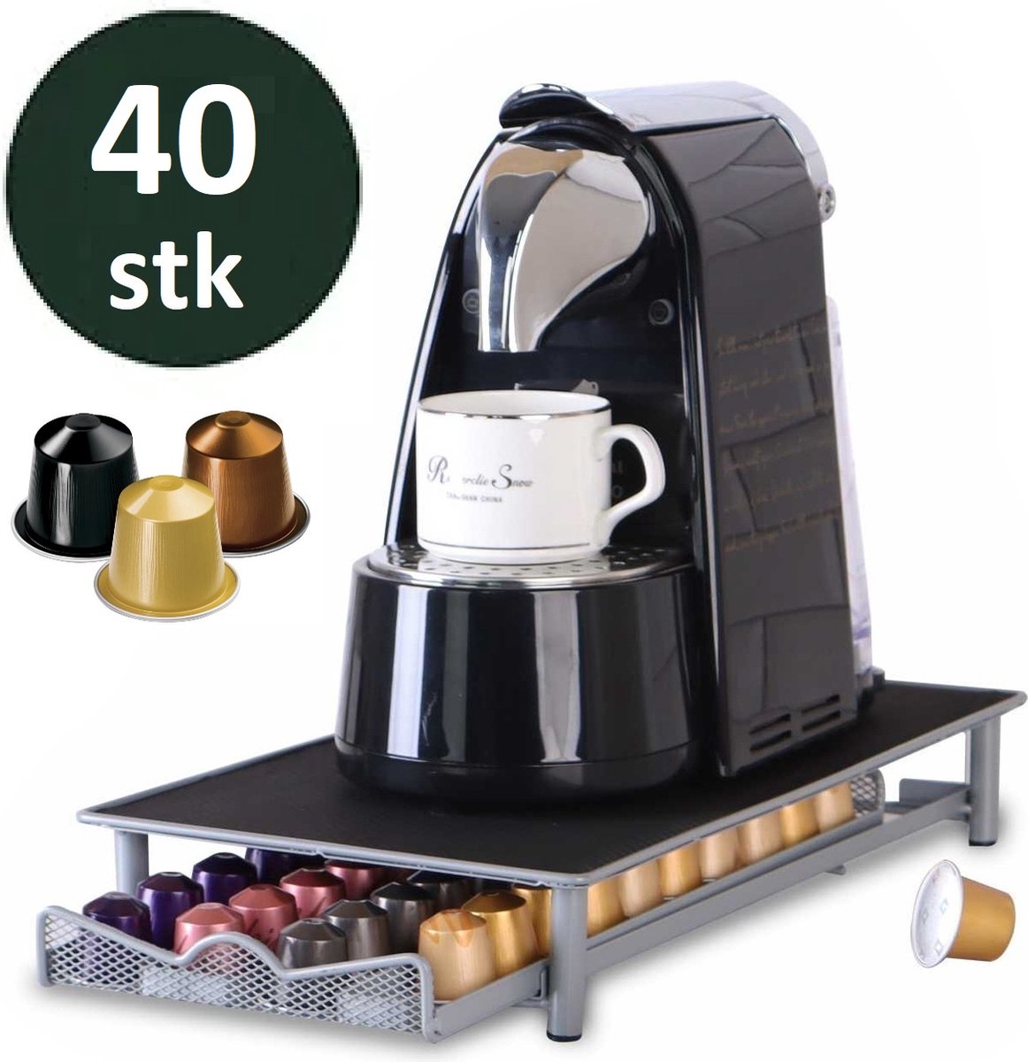 Cheffinger - Nespresso Capsulehouder met Lade - 40 Cups - Cuphouder - Espresso Koffie Pad en Cups Houder - Zwart