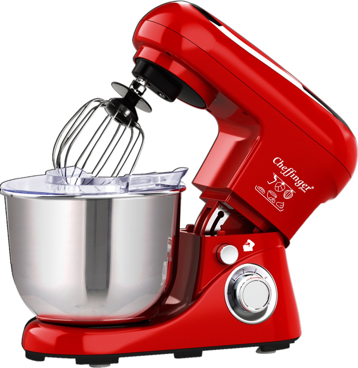 Cheffinger Keukenmixer - Rood - 6.5L Mengkom - Keukenrobot - 3 Accessoires - Keukenmachine - 1600W