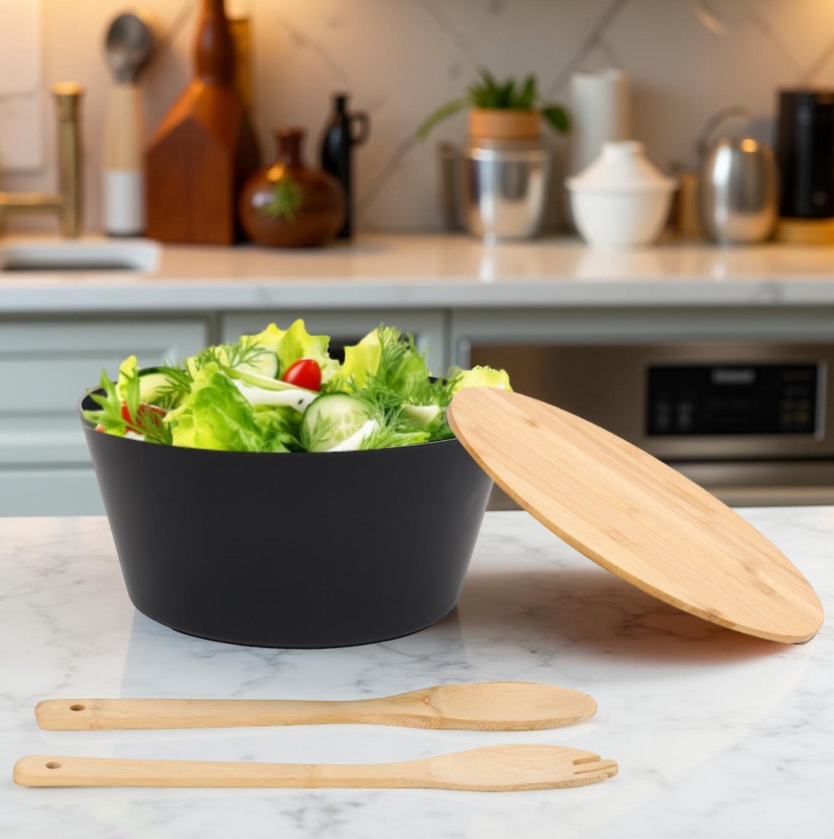 Cheffinger Salade Set - 4-delig - Bamboe - Slabak - Incl. Serveerlepel & Vork