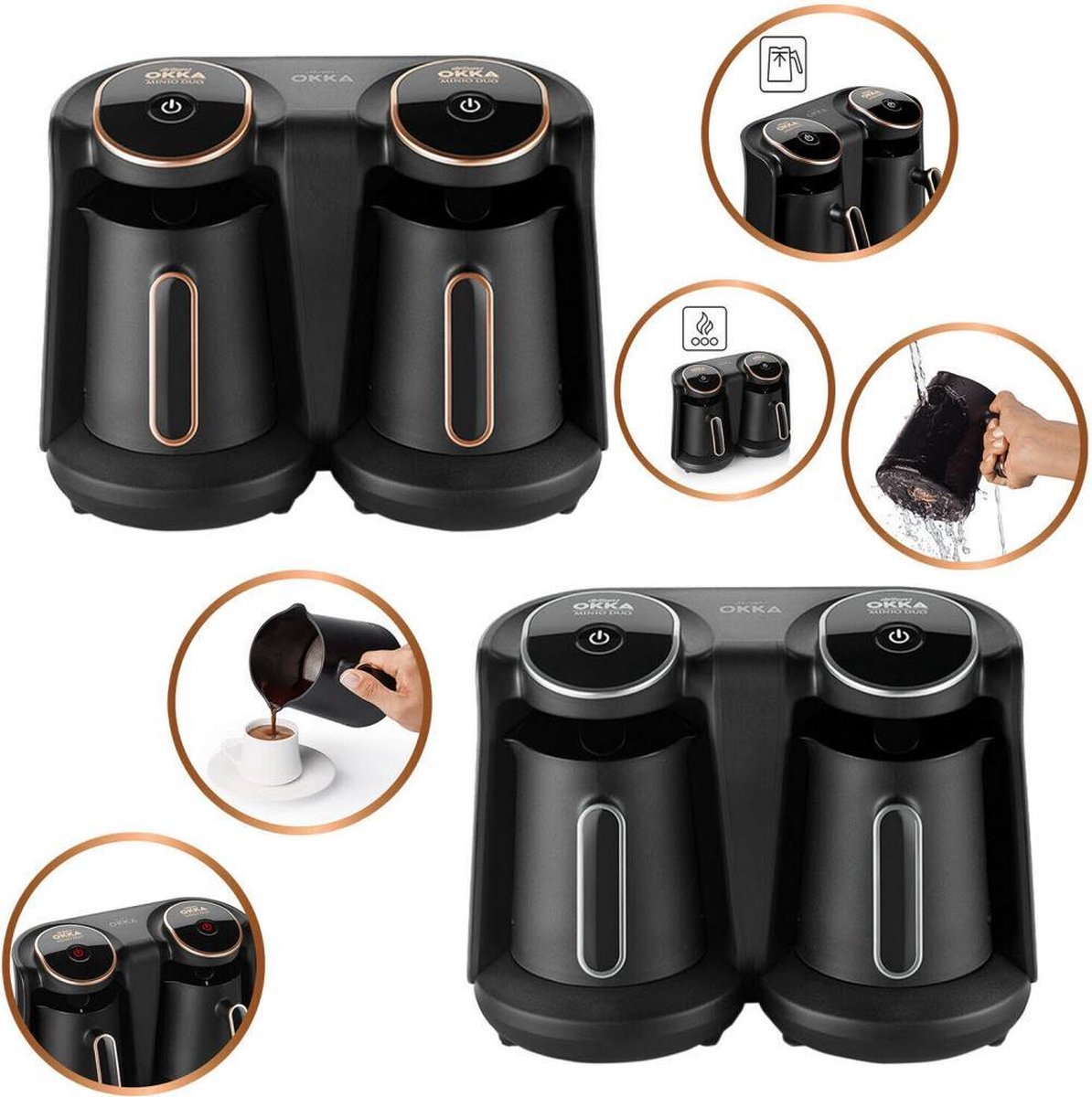 Arzum OKKA Minio DUO Copper - Turkish Coffee Machine - 8 cups - Turkish Coffee Maker - Freestanding Turkish Coffee Maker