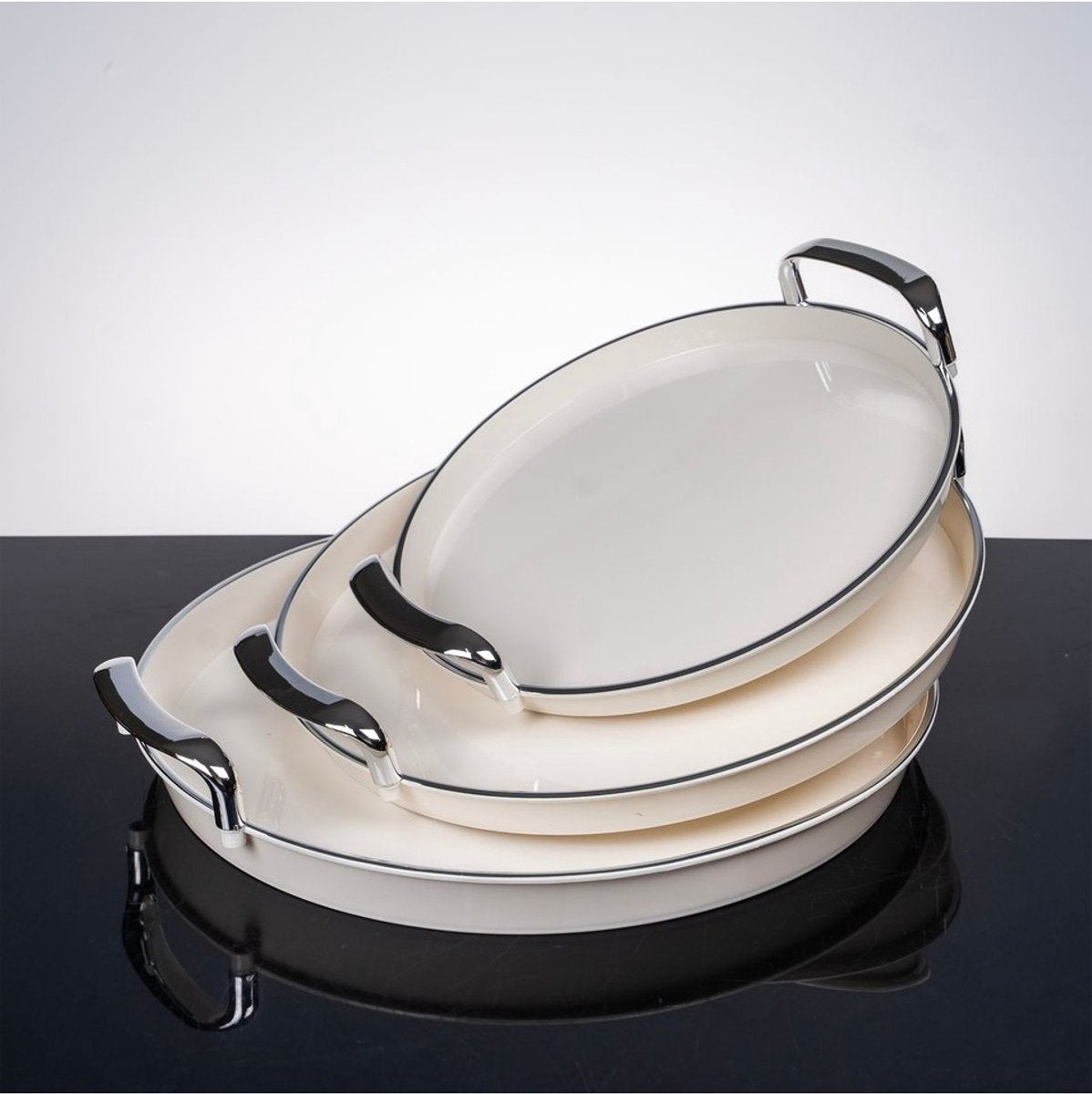 Hauskraft Dienbladen Set - 3-delig - Acryl - Crème/Zilver - Dienblad - Rond