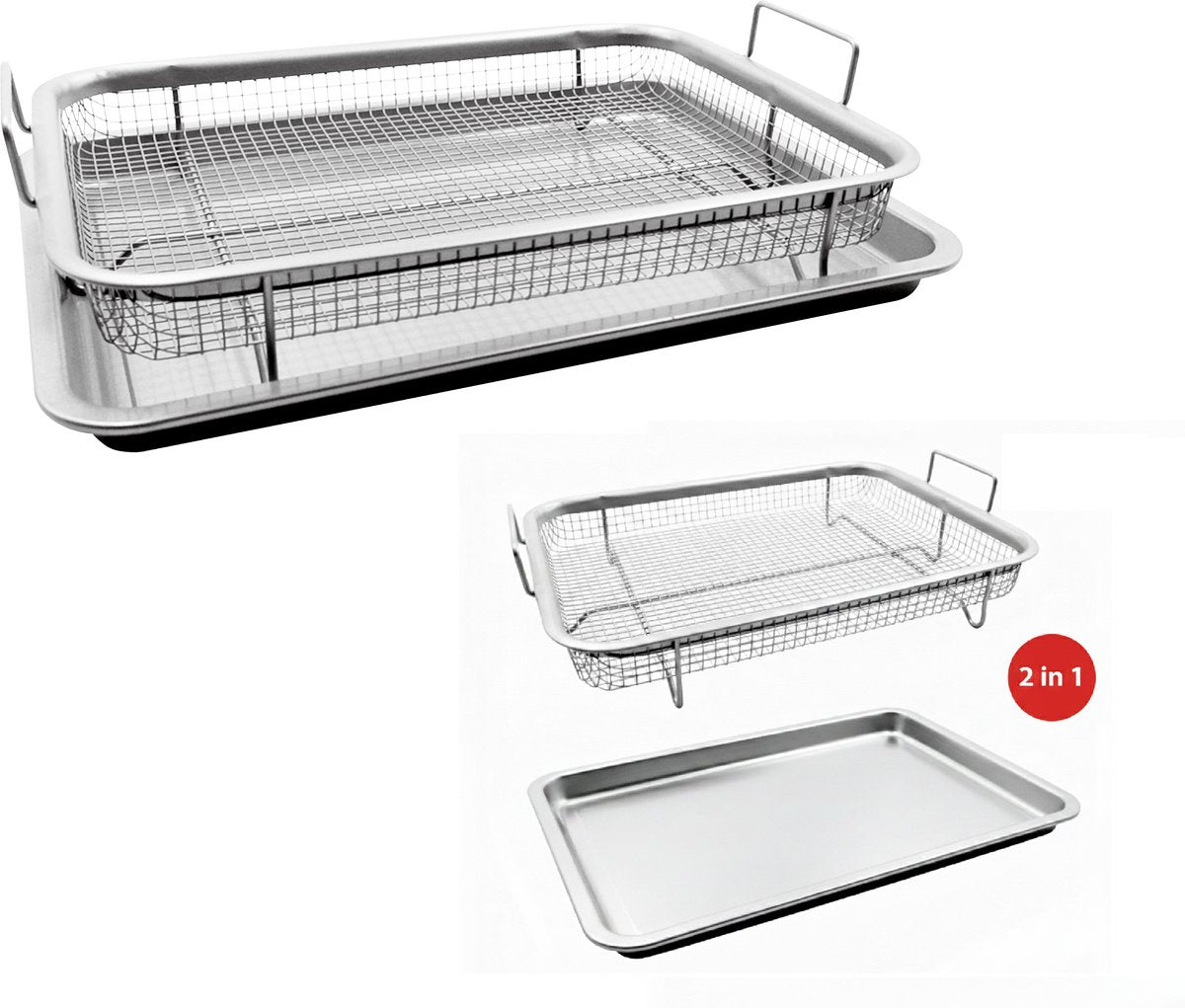 Cheffinger Frituurmand met Ovenplaat - 2-in-1 - RVS - Zilver - 32,5 x 24,5 x 8cm