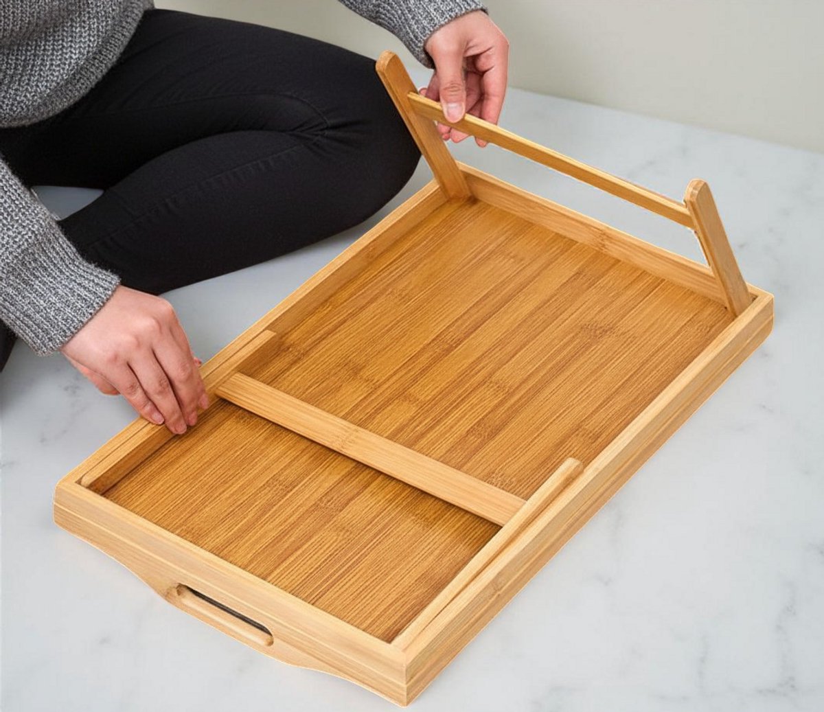 Cheffinger Serving Tray - Bamboo - Folding Legs - Breakfast in Bed Tray