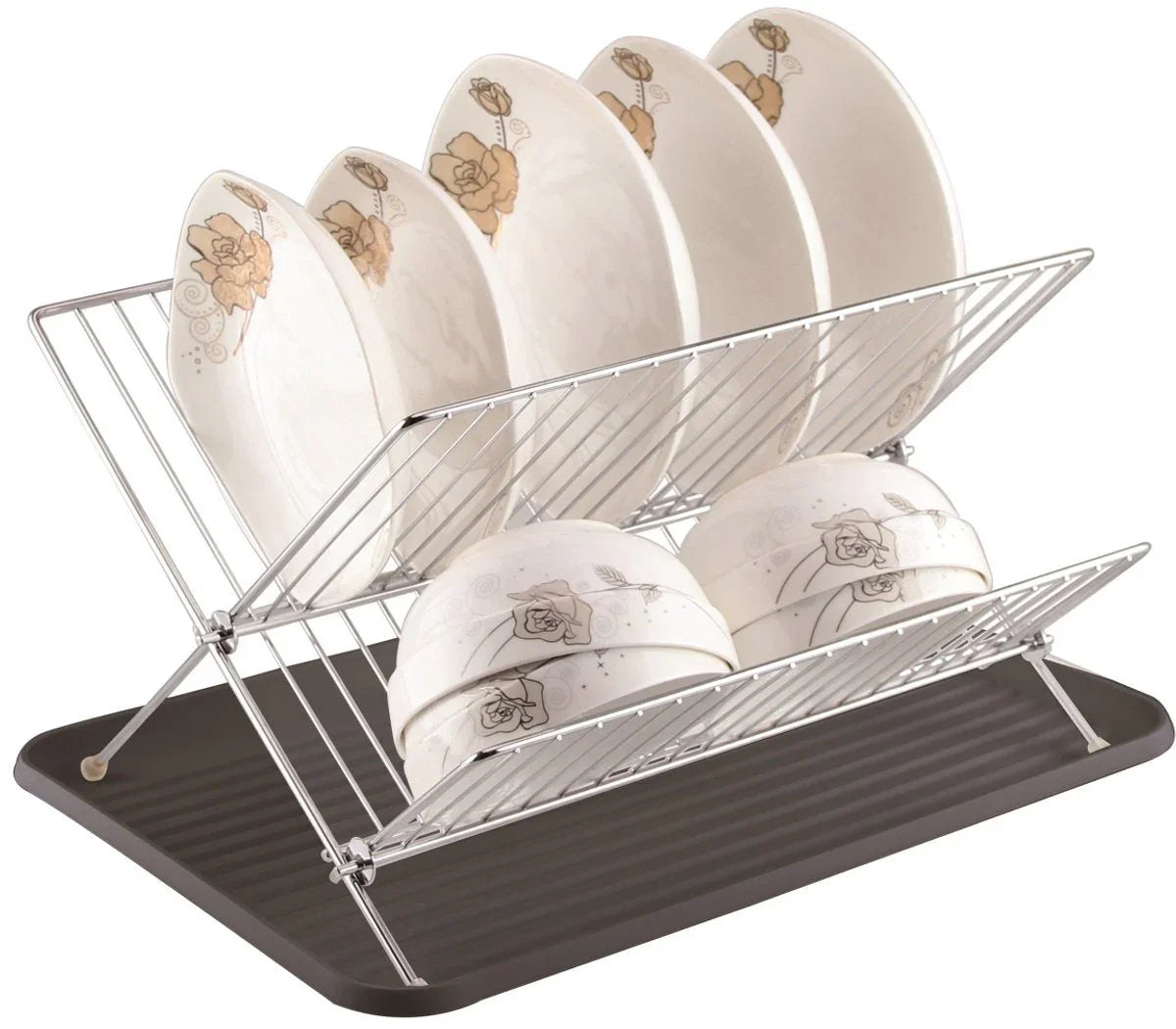 Cheffinger Dish Draining Rack with Drip Tray - 2-Tier - Silver - Dishwashing Dish Draining Rack Drying Rack