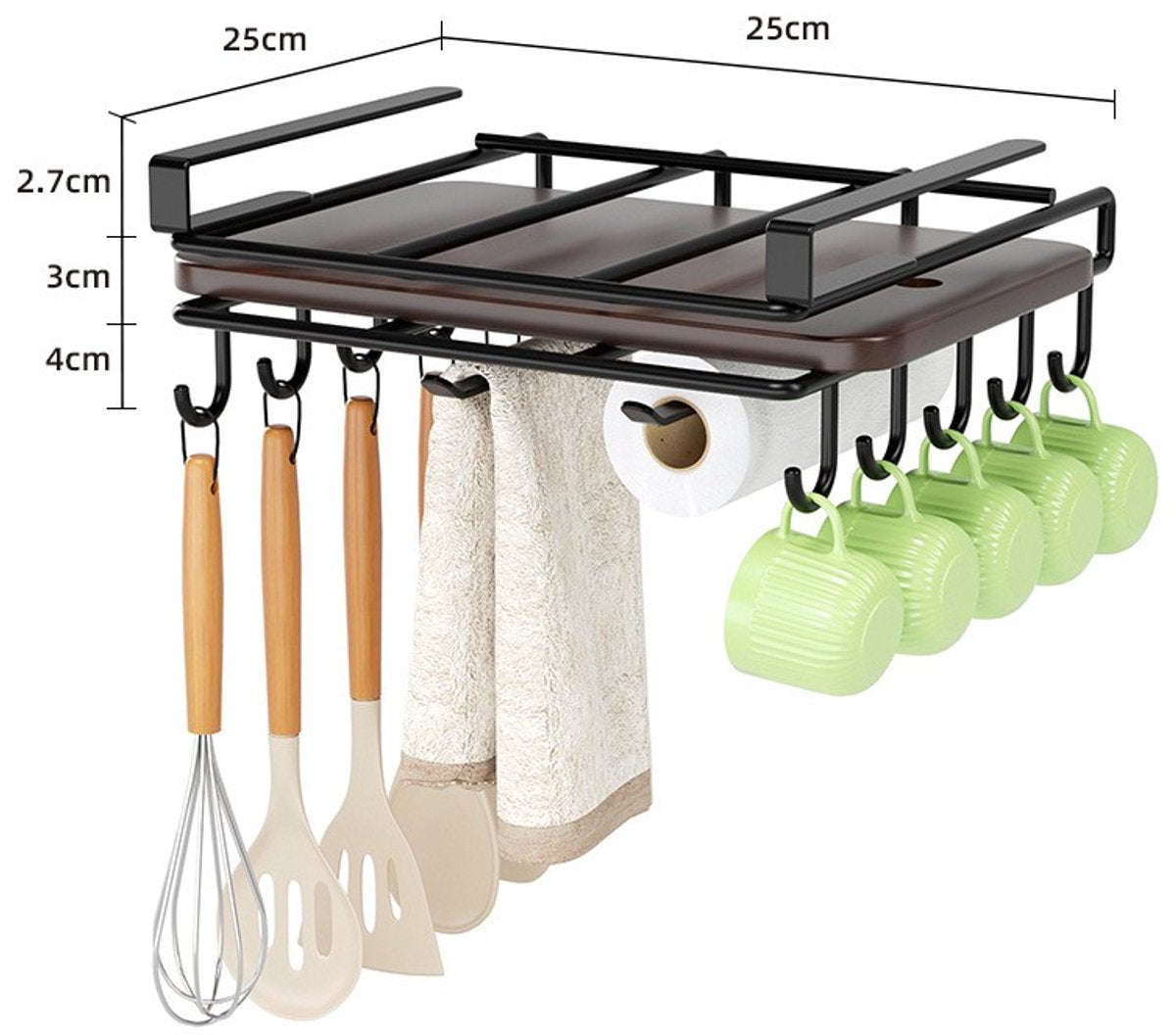 Hauskraft Ophangbeugel met Haken voor Kast - Snijplank Plank Houder - Keukenorganizer - Zwart