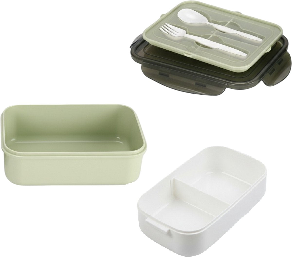 Cheffinger Lunchbox met Bestek - Camouflage Groen - Bentobox - Multifunctioneel Voor Werk en School - Meal Prep Bakje