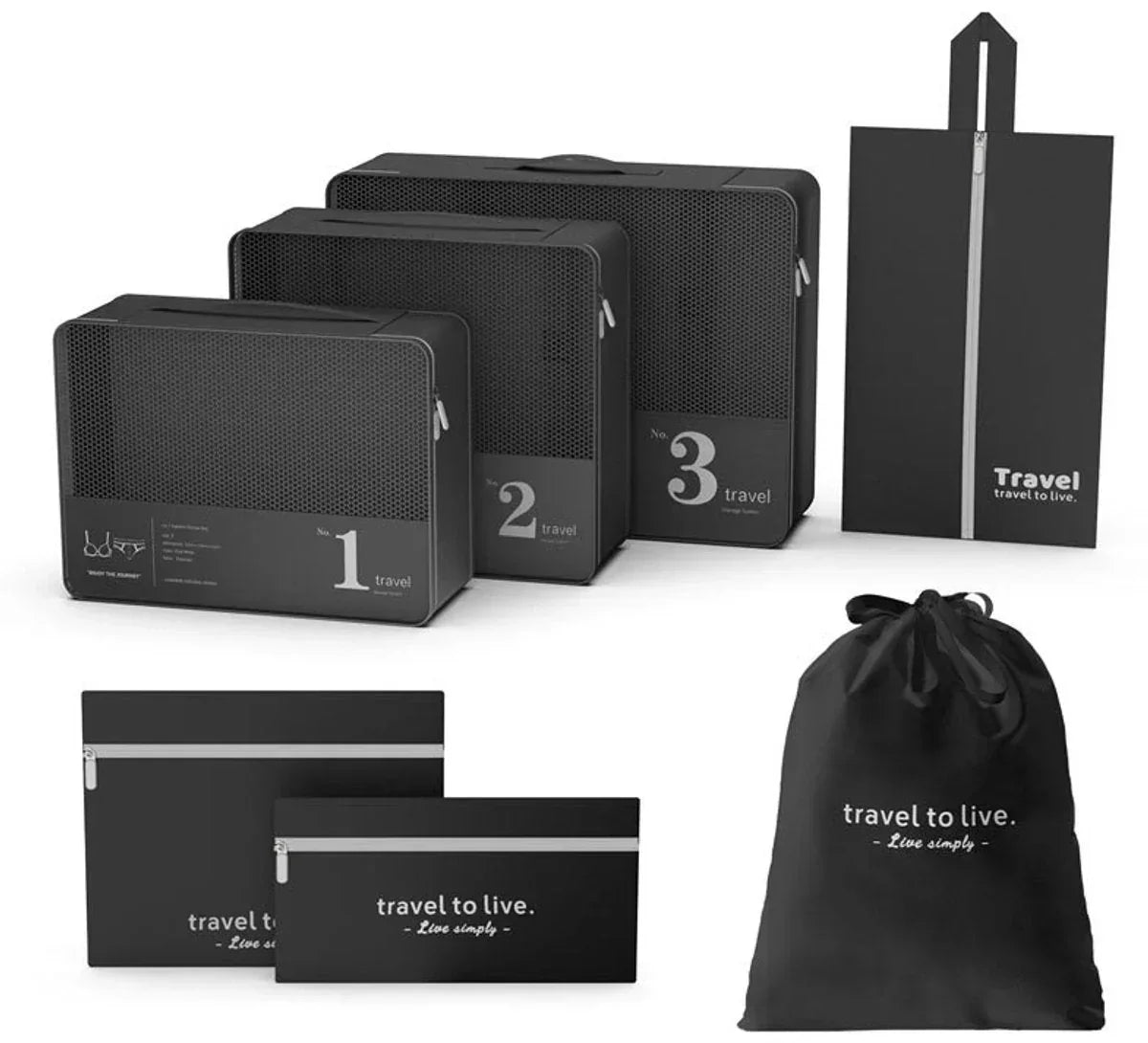 Hauskraft Packing Cube - 7 - delig - Zwart - Koffer Organizer Set - Backpack en Koffer - Travel Cubes - TEKZEN