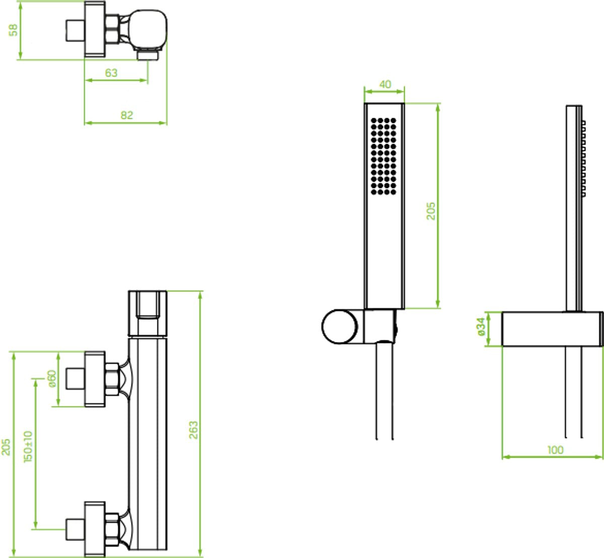 Laveo Tores Wandgemonteerde Douchemengkraan met Doucheset - Geborsteld Goud