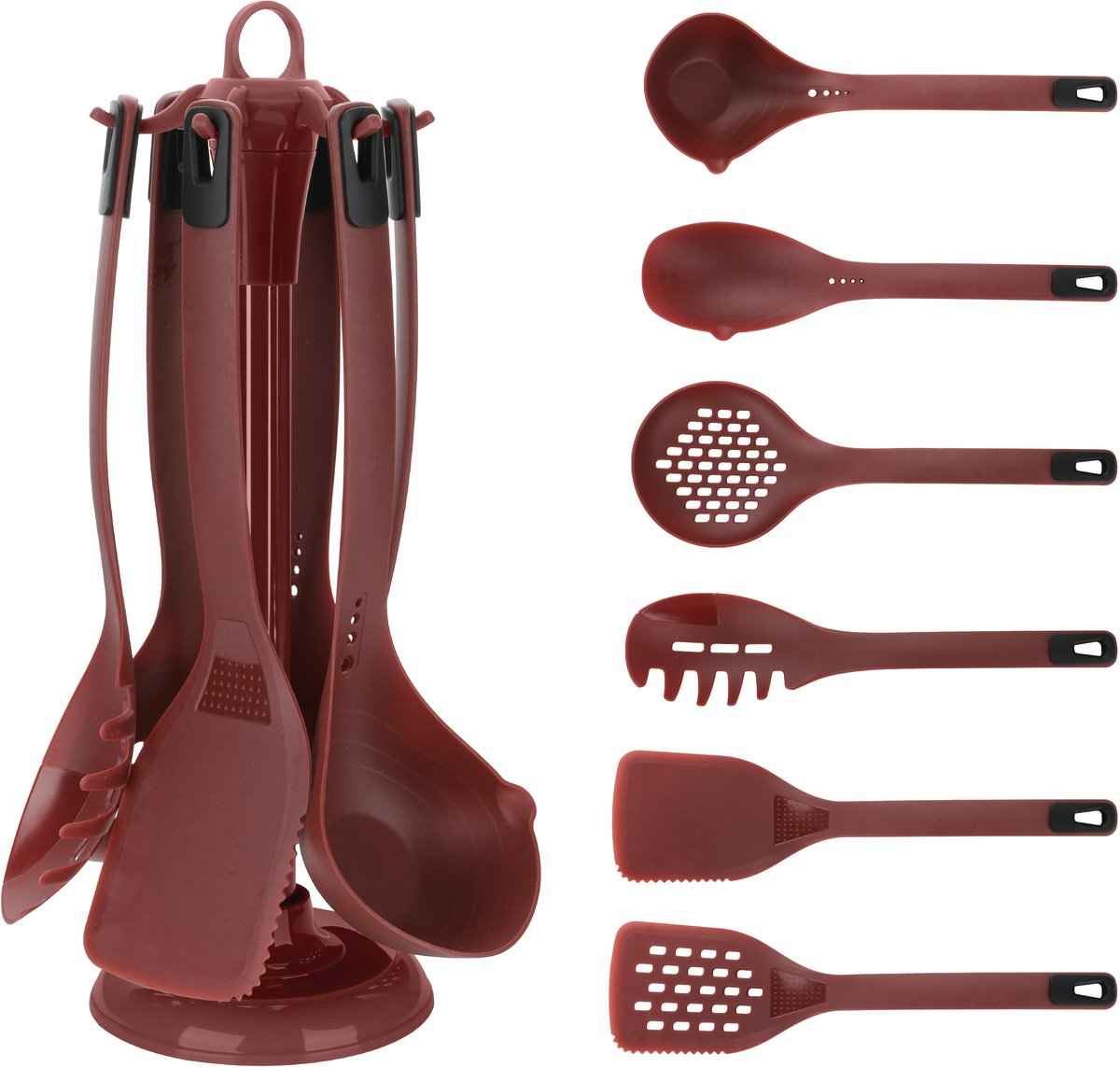 Cheffinger Keukengerei Set met Houder - 7-delig - Bordeaux Rood - Kookgerei Set
