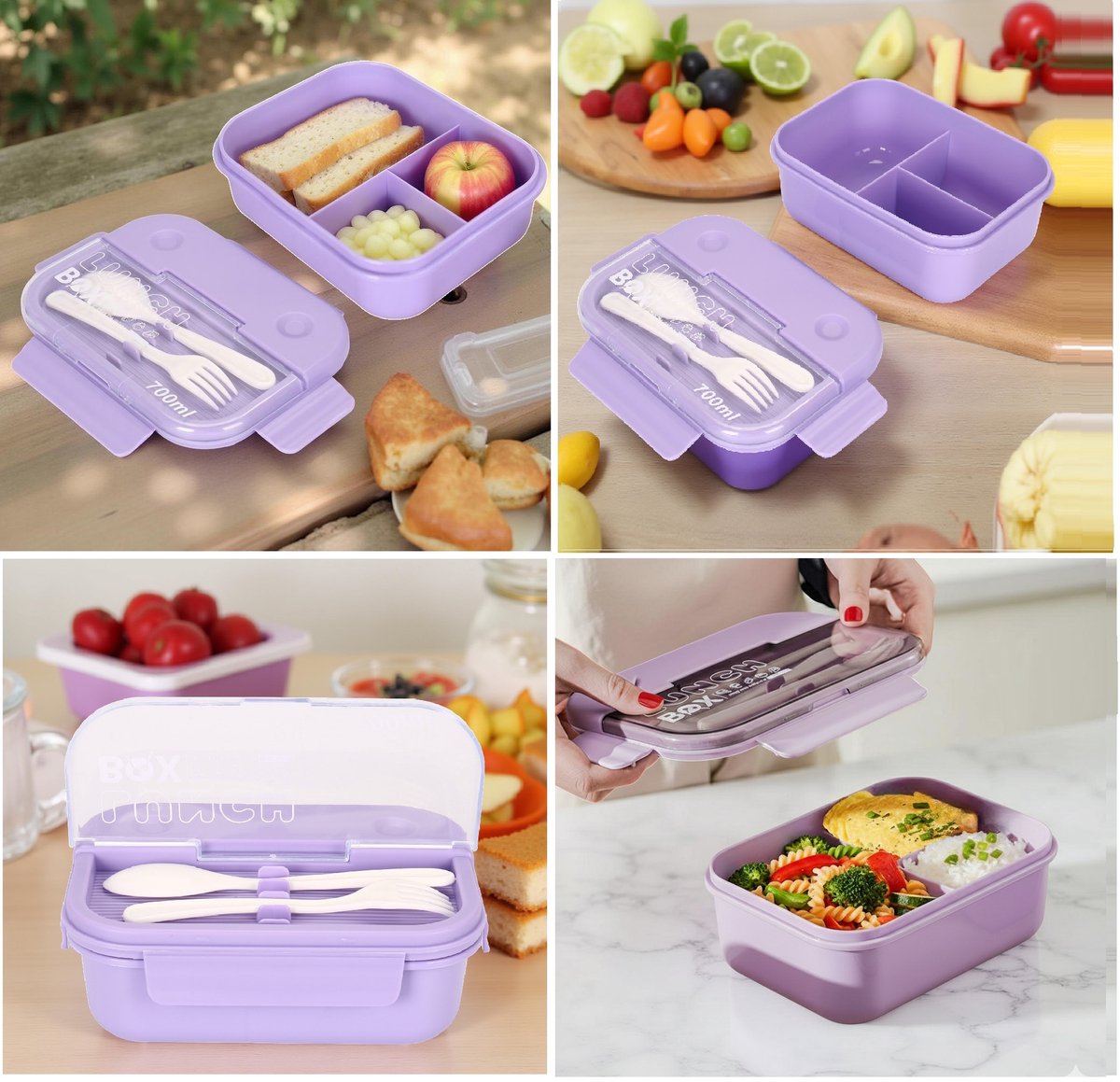 Cheffinger Lunchbox met Bestek - Paars - Bentobox - Multifunctioneel Voor Werk en School - Meal Prep Bakje