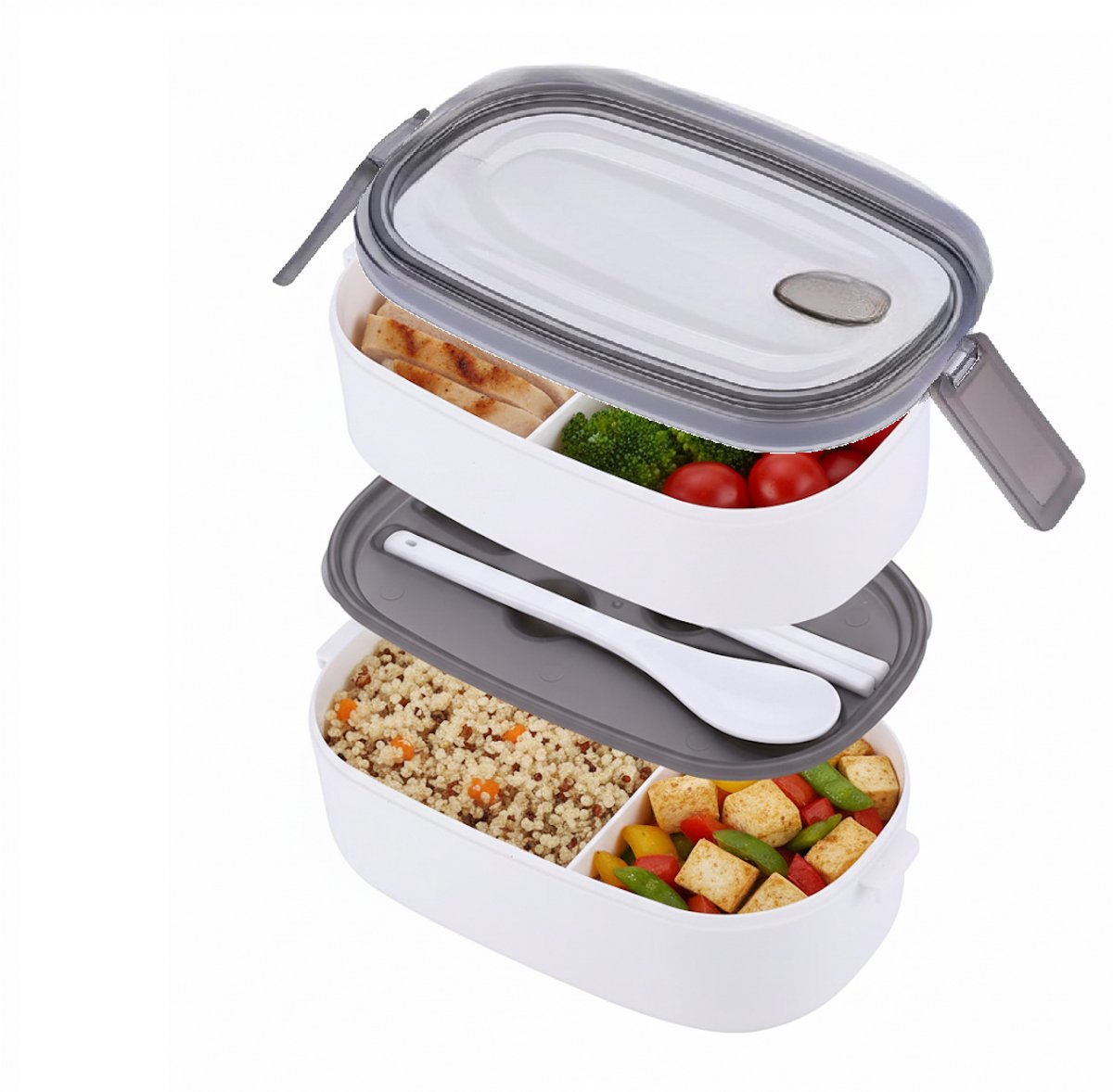 Cheffinger Lunchbox met Bestek - Wit - Bentobox - Multifunctioneel Voor Werk en School - Meal Prep Bakje