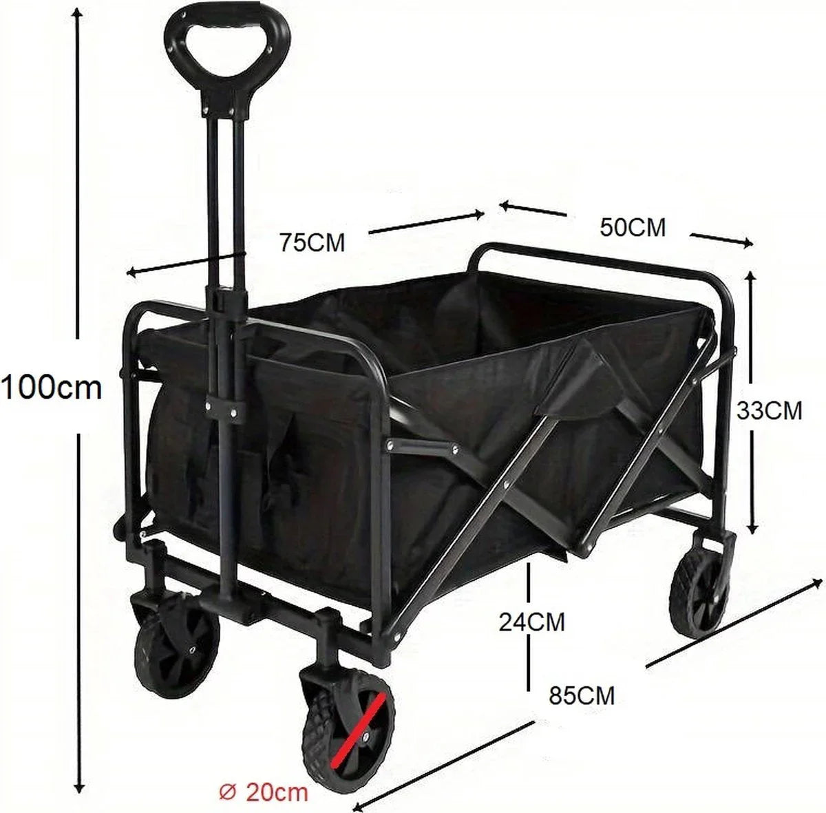 Traveleo Bolderkar - Opvouwbaar - 70kg - Zwart - L 85 x B 50 x H 59 cm