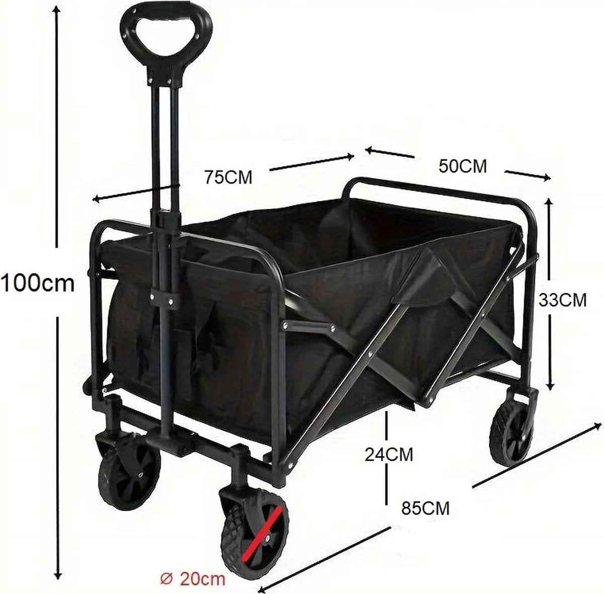 Traveleo Bolderkar - Opvouwbaar - 70kg - Zwart - L 85 x B 50 x H 59 cm - TEKZEN