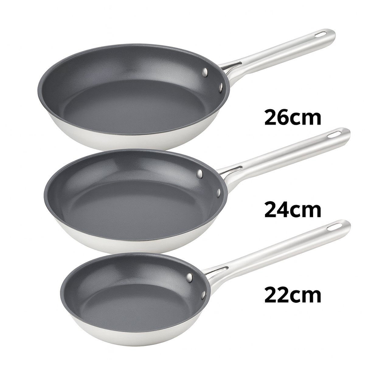 Kadirelli Koekenpannen Set - 22cm, 24cm, 26cm - Inductie - Set van 3