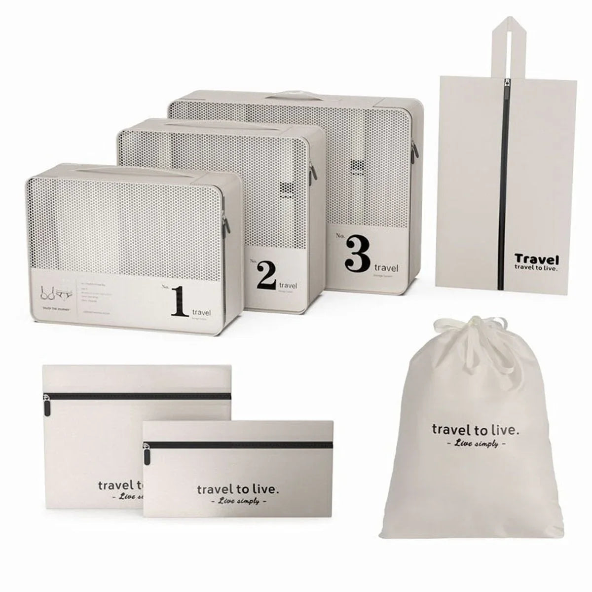 Hauskraft Packing Cube - 7-delig - Beige - Koffer Organizer Set - Backpack en Koffer - Travel Cubes