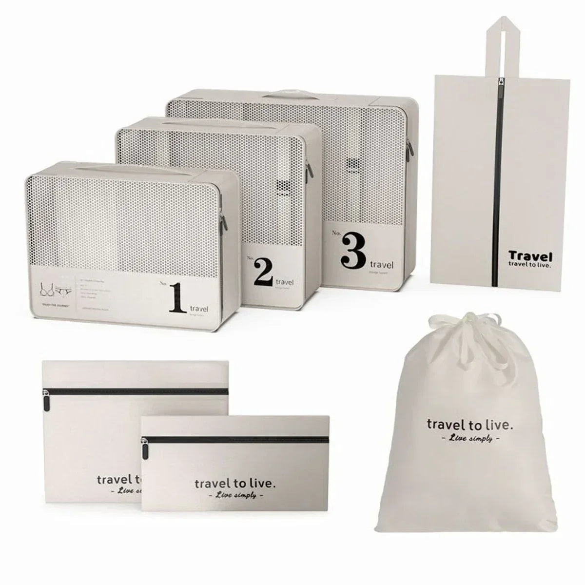 Hauskraft Packing Cube - 7-piece - Beige - Suitcase Organizer Set - Backpack and Suitcase - Travel Cubes