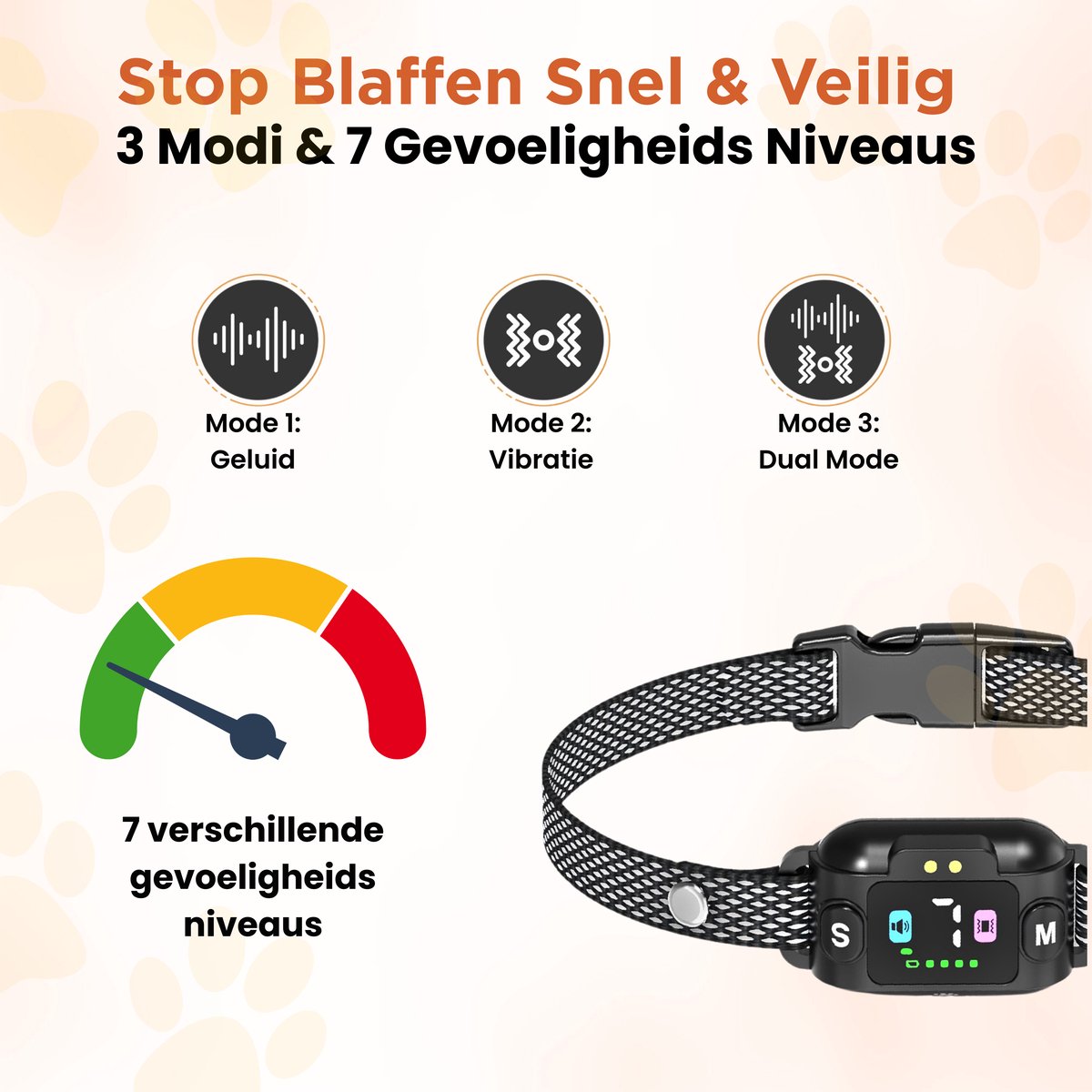 Furley’s Anti Blafband - Diervriendelijk – Zonder Schok – 7 Gevoeligheidsniveaus – 3 Modi: Geluid, Trilling & Combinatie – Slimme Blafdetectie – Weersbestendig & Magnetisch Oplaadbaar