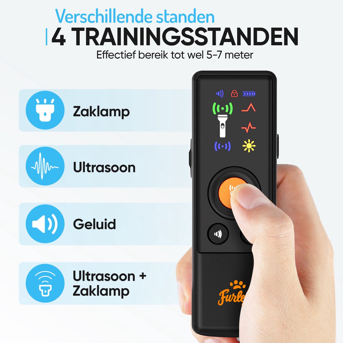Furley’s Anti Blaf Apparaat PRO – Diervriendelijke Hondentrainer zonder Schok – 4-in-1 Ultrasoon, Geluid & LED – USB-C Oplaadbaar – Voor Kleine & Grote Honden – Bereik 7m – Incl. E-book – Zwart