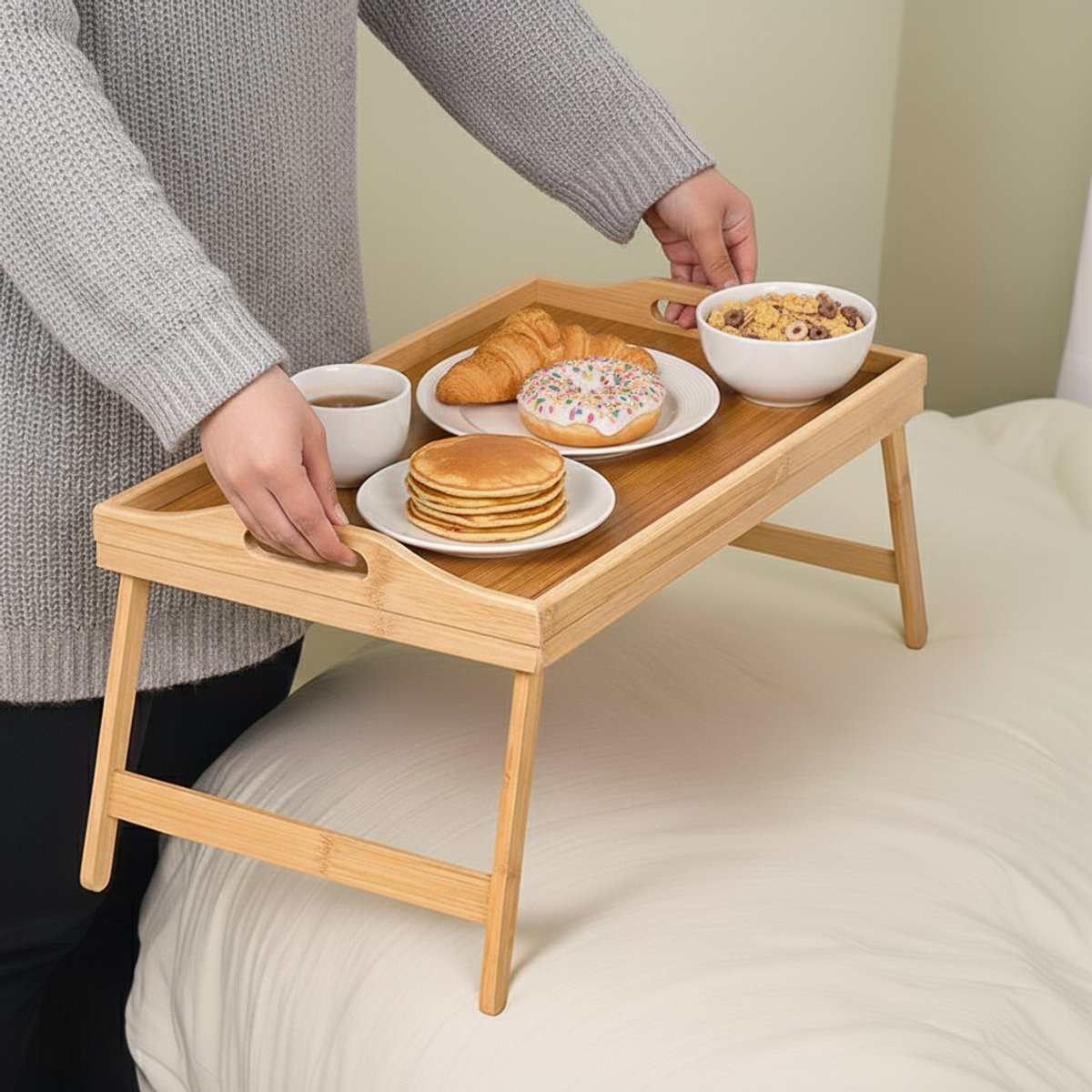 Cheffinger Serving Tray - Bamboo - Folding Legs - Breakfast in Bed Tray