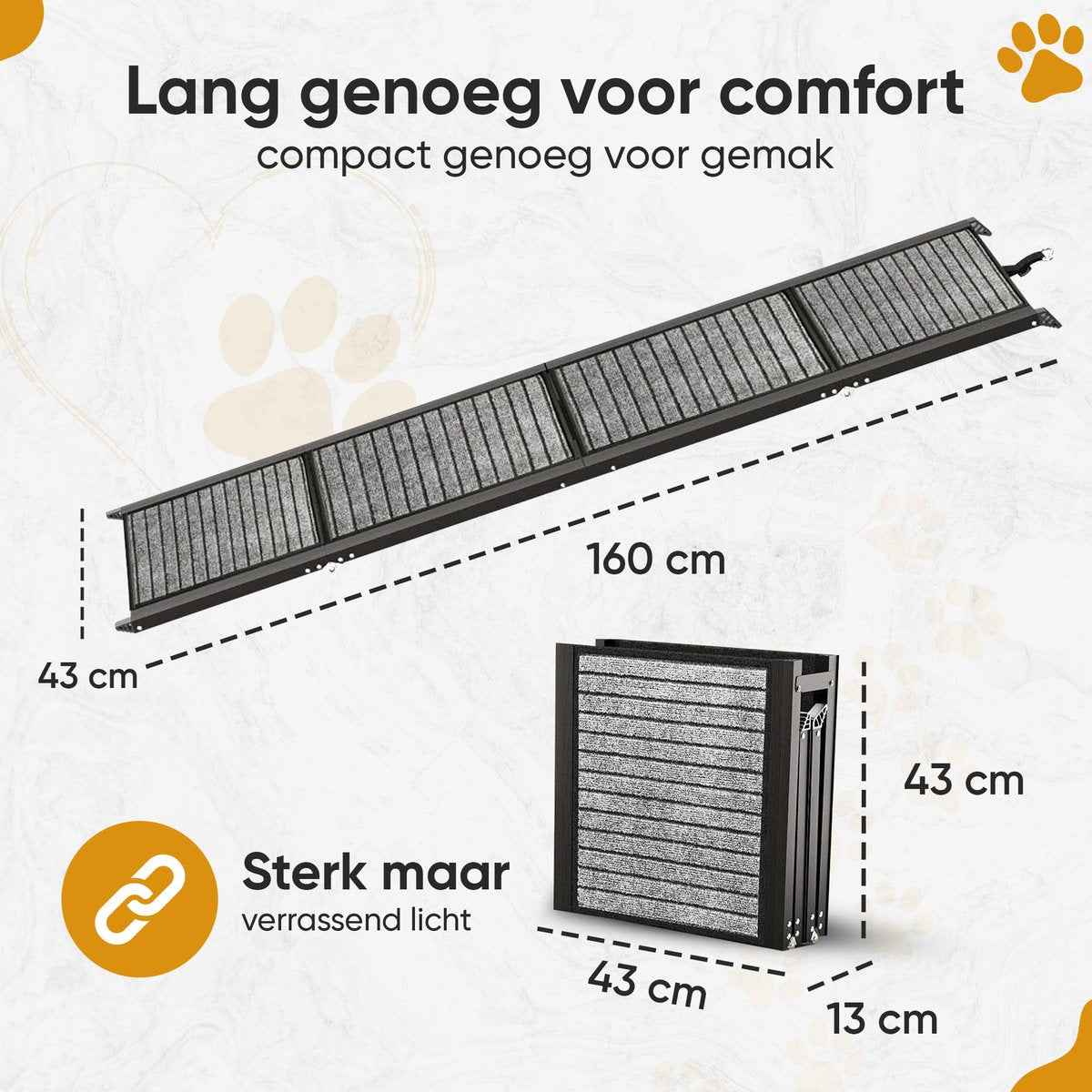 Furley's Opvouwbare Hondenloopplank van Furley’s – Inklapbare Hondentrap & Loopplank voor Auto – Antislip & Veilig – Aluminium – 160 cm – 70 kg Draagkracht – Met Bevestiging – Voor Grote & Kleine Honden