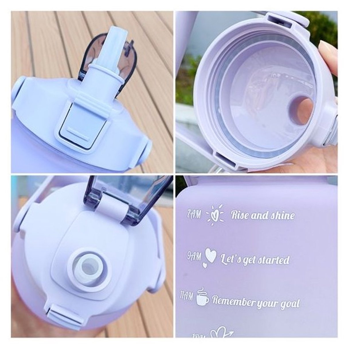 Hauskraft Motivational Water Bottle - 3-Piece Set - Purple/Turquoise - Drinking Bottle - Water Bottle with Straw - Water Bottle with Time Marker - 2L, 900ml, 500ml