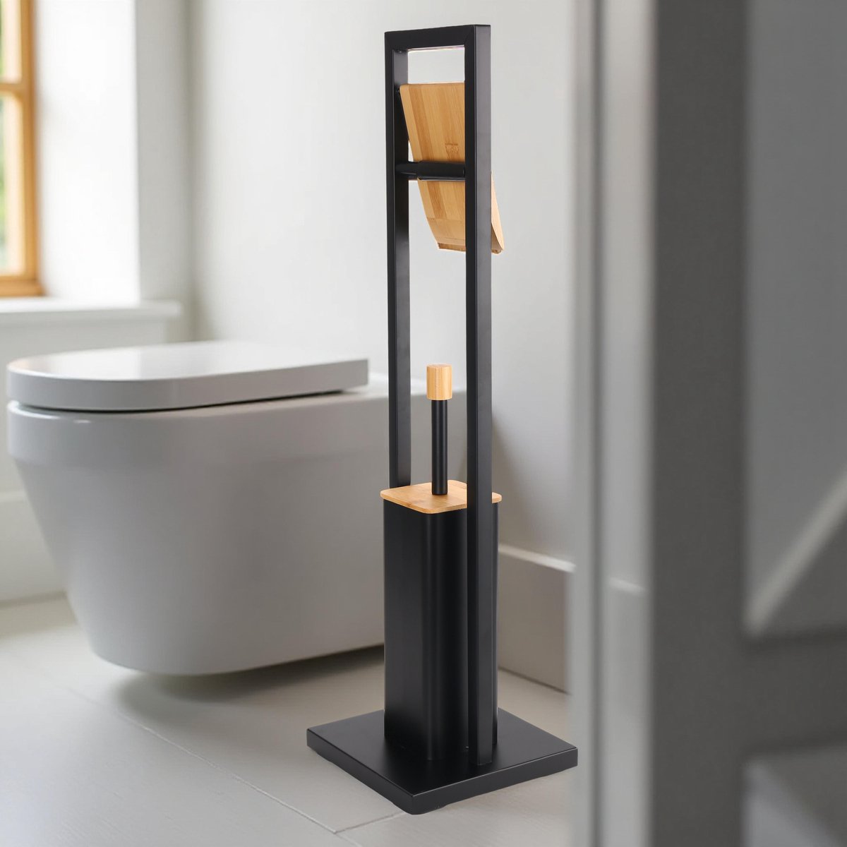 Cheffinger Bathroom Set - 2-in-1 - Toilet Brush and Toilet Roll Holder - Black