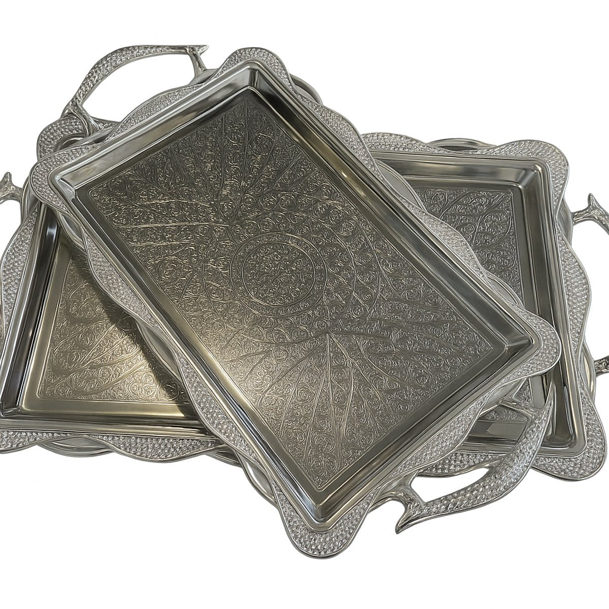 Kadirelli Dienblad - Zilver - Set van 2 - Serveerschaal - Tepsi - TEKZEN