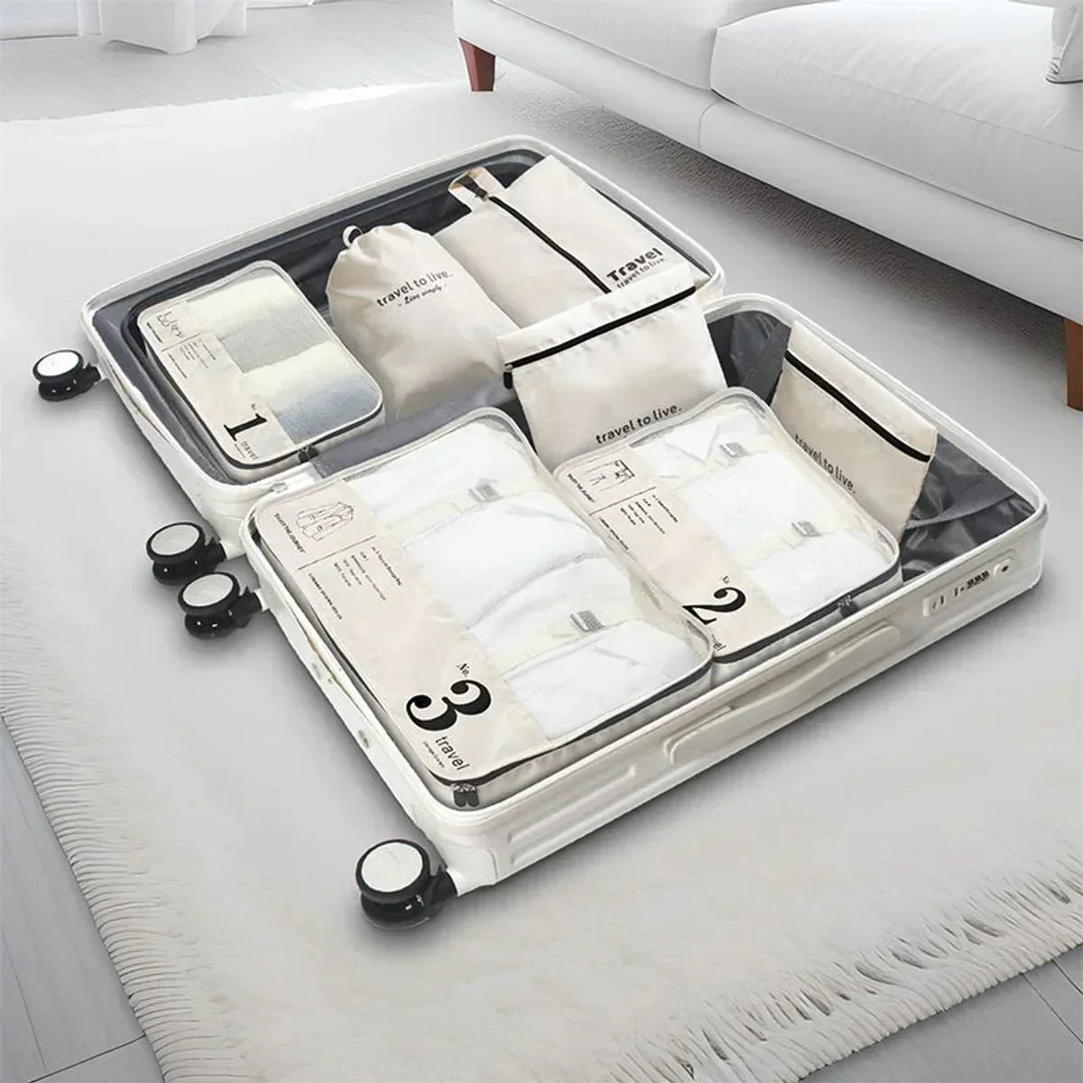 Hauskraft Packing Cube - 7-piece - Beige - Suitcase Organizer Set - Backpack and Suitcase - Travel Cubes