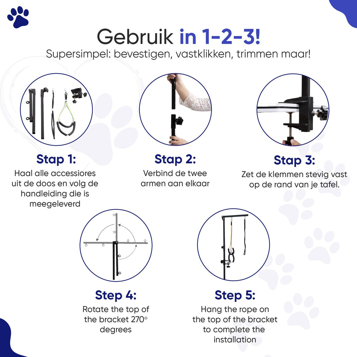 Furley's - Universele trimarm met hangmat - Verstelbaar - Incl. kam, schaar en nagelknipper