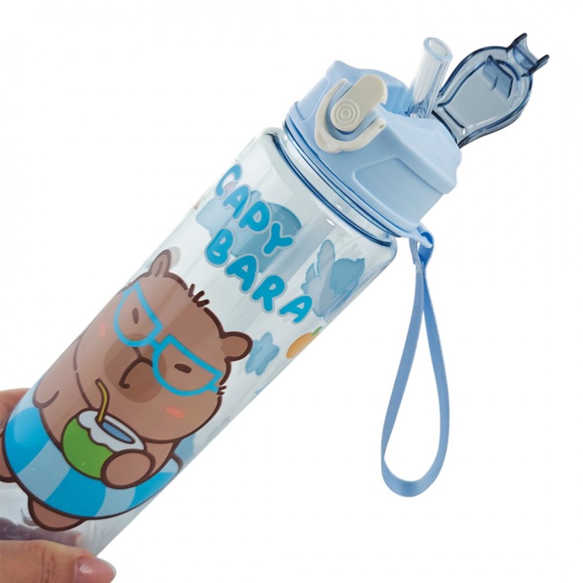 Hauskraft Waterfles Capybara - 800ml - Blauw - Drinkfles - Waterfles met Rietje
