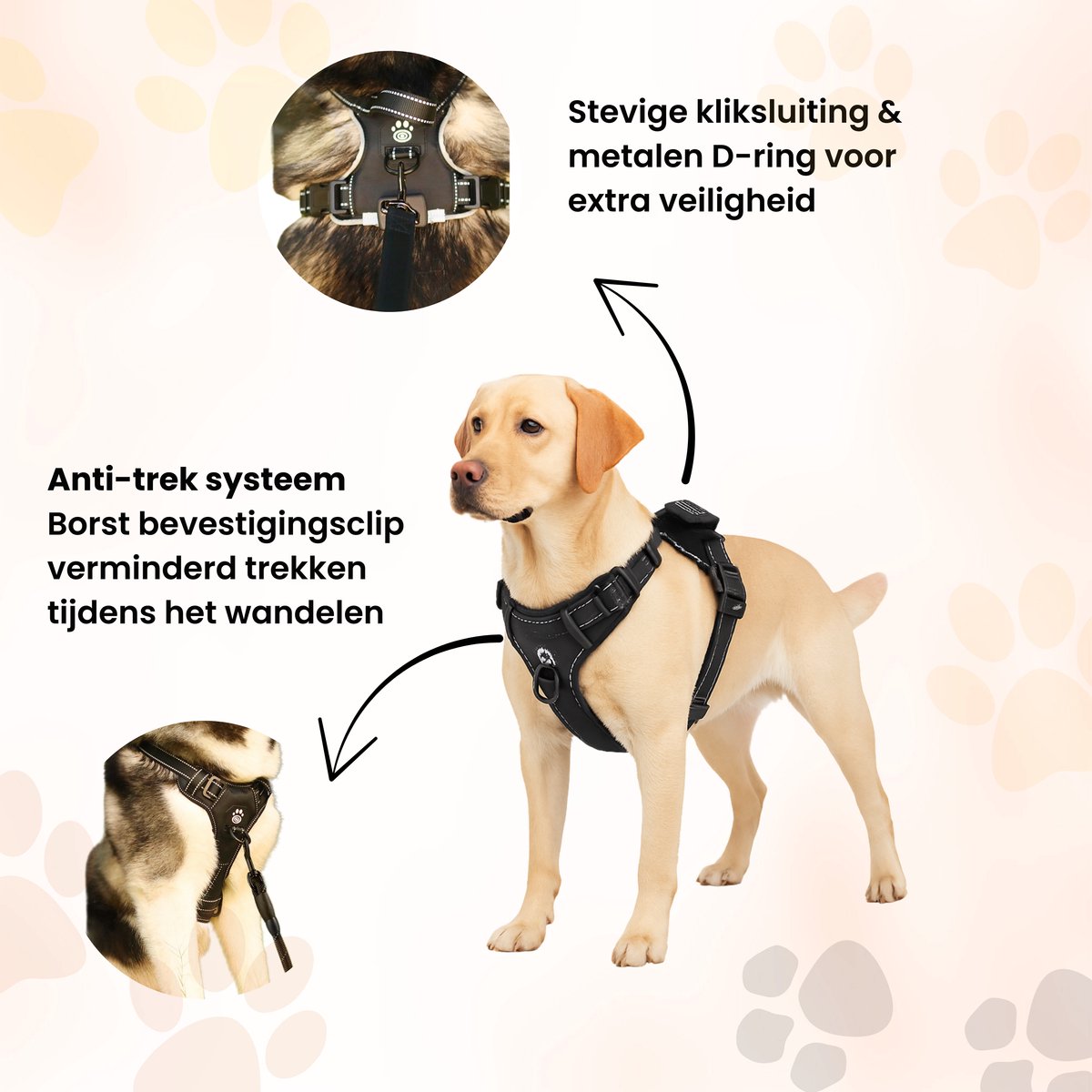Furley’s Hondenharnas - Maat M – Hondentuig - Hondentuigje – USB Oplaadbaar – Y Tuig Hond – Harnas Hond - Anti Trek Tuig Hond - Reflecterend – Geschikt voor Medium & Grote Honden