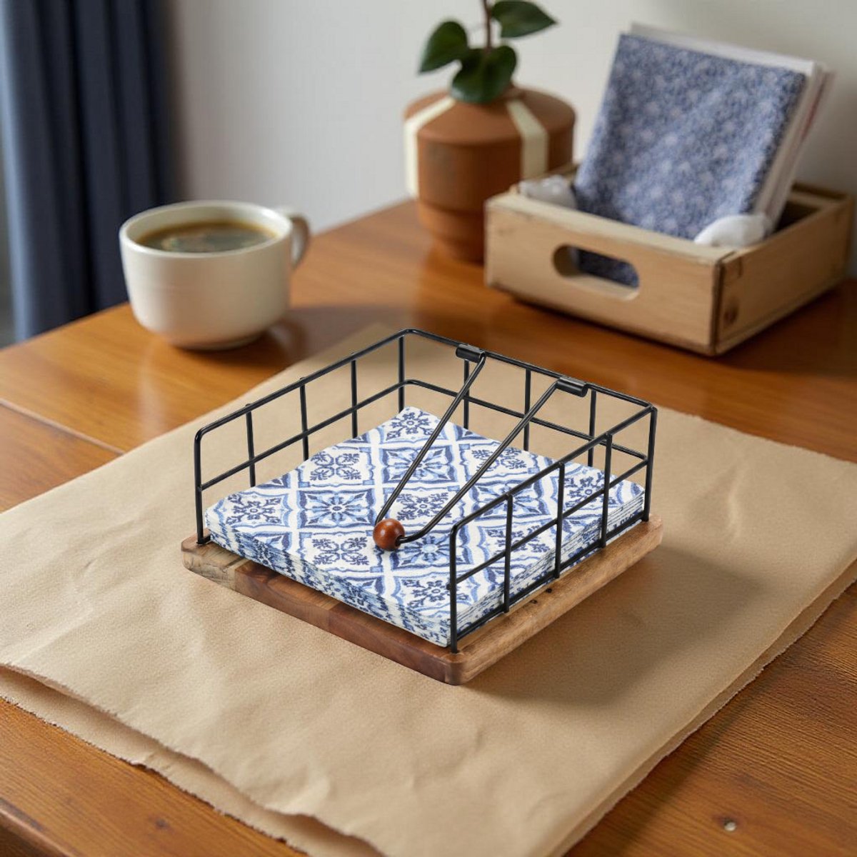 Cheffinger Servettenhouder - Zwart/Hout