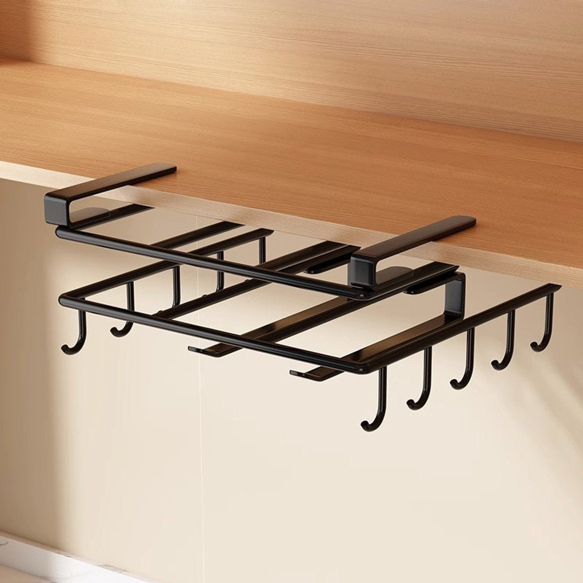 Hauskraft Ophangbeugel met Haken voor Kast - Snijplank Plank Houder - Keukenorganizer - Zwart