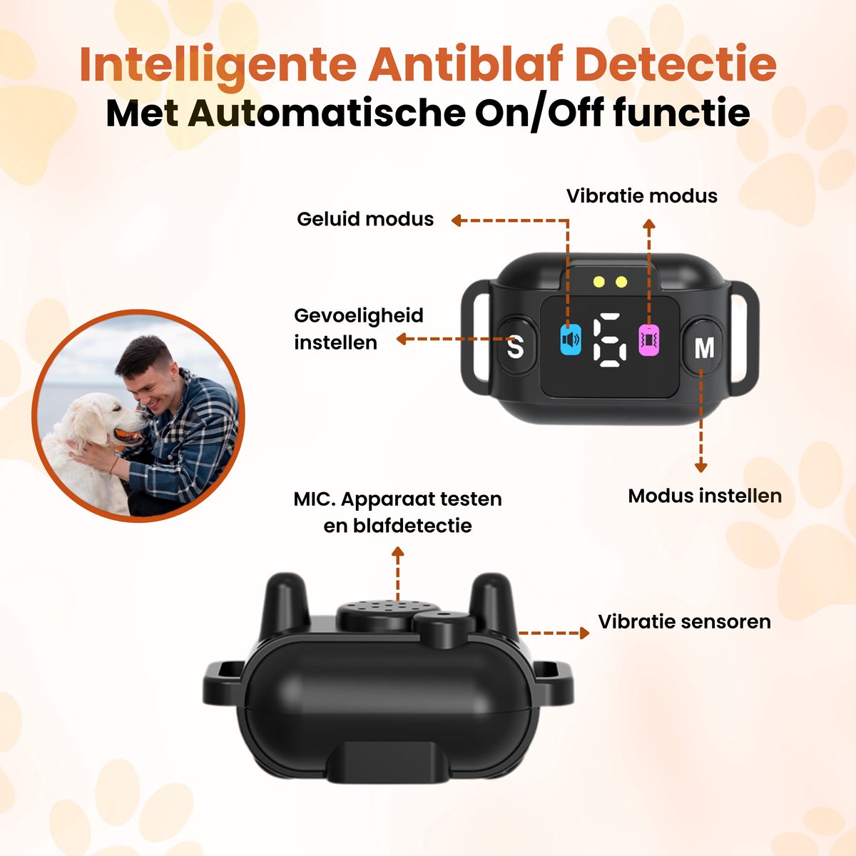 Furley’s Anti Blafband - Diervriendelijk – Zonder Schok – 7 Gevoeligheidsniveaus – 3 Modi: Geluid, Trilling & Combinatie – Slimme Blafdetectie – Weersbestendig & Magnetisch Oplaadbaar