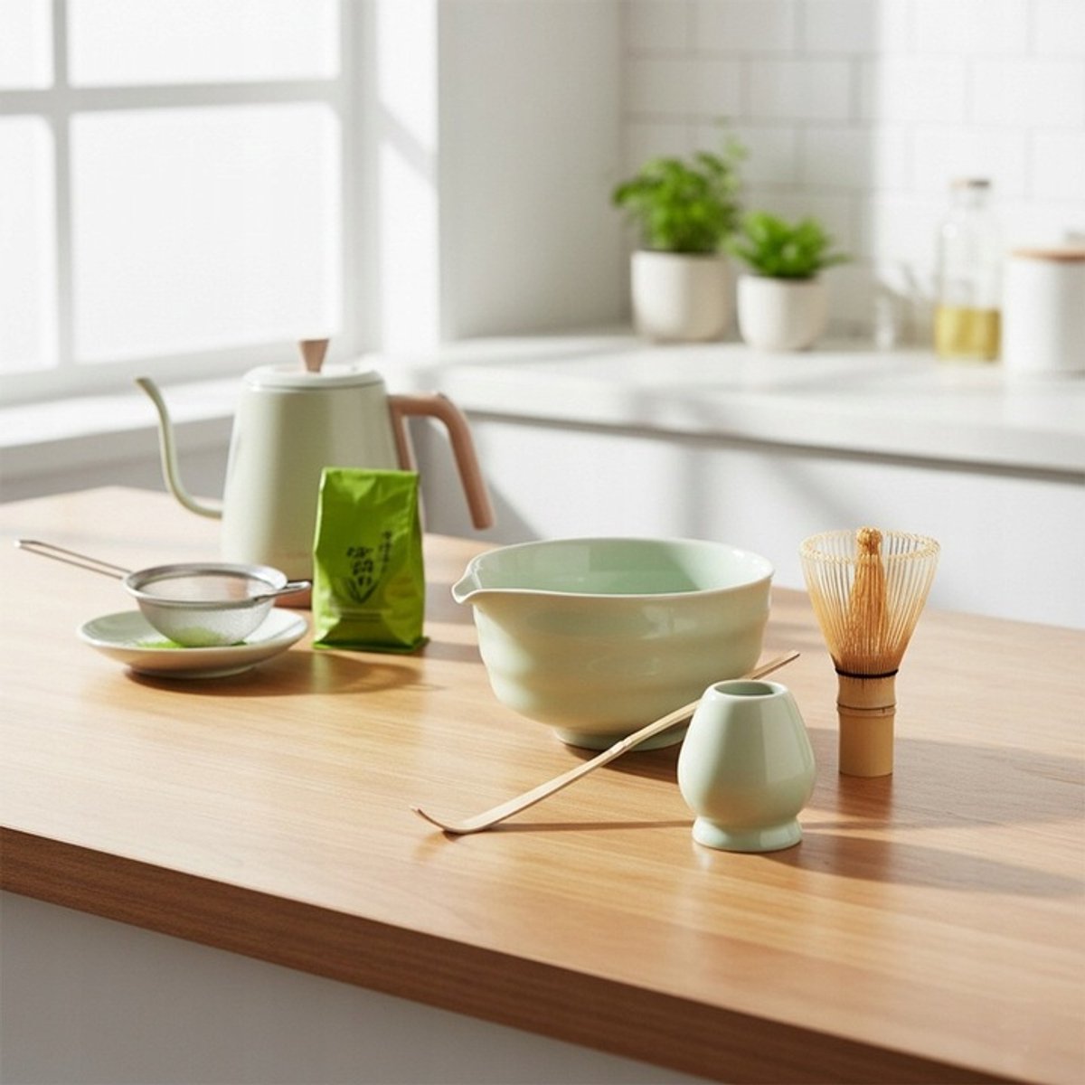 Orion Luxe Matcha Set - 4 delig - Matcha Klopper - Keramiek - Bamboe Klopper - Houder - Lepel - Matcha Thee - Matcha Set