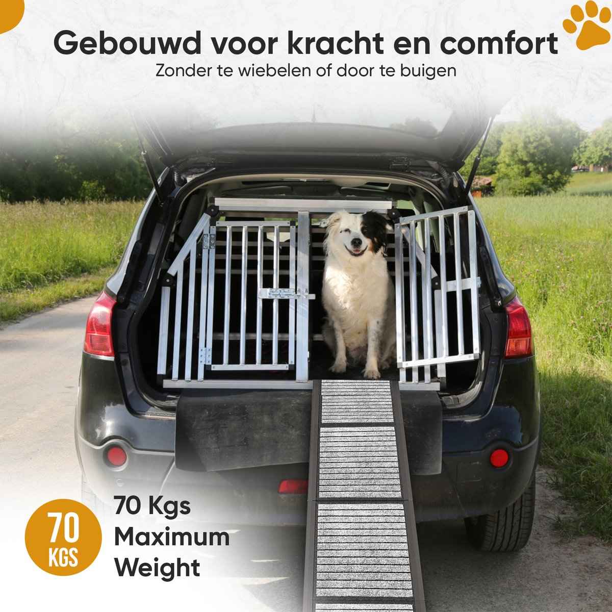 Furley's Opvouwbare Hondenloopplank van Furley’s – Inklapbare Hondentrap & Loopplank voor Auto – Antislip & Veilig – Aluminium – 160 cm – 70 kg Draagkracht – Met Bevestiging – Voor Grote & Kleine Honden