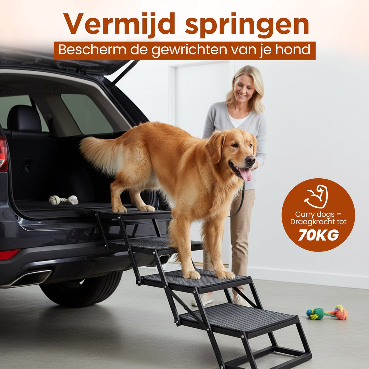 Furley's Opvouwbare Hondenloopplank – Inklapbare Hondentrap & Loopplank voor Auto – Antislip & Veilig – Aluminium – 160 cm – 70 kg Draagkracht – Voor Grote & Kleine Honden
