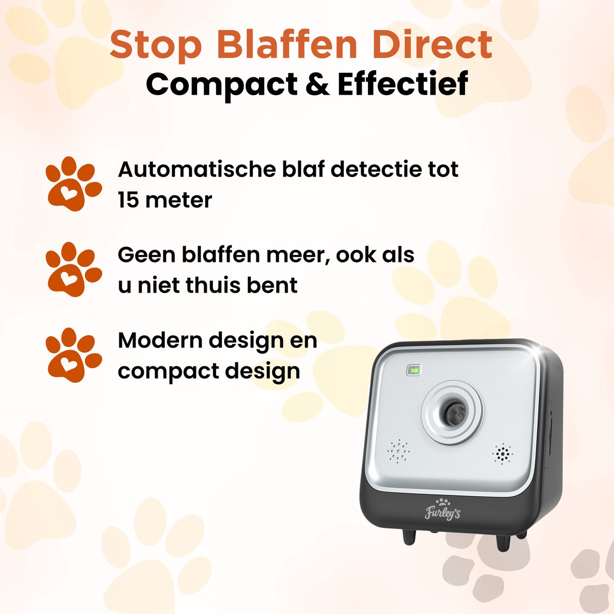 Furley’s Ultrasoon Anti Blaf Apparaat Hond – Zonder Schok – Oplaadbaar – Automatisch – Blafcontrole Voor Binnen en Buiten – 15m Bereik – Tegen Blaffen