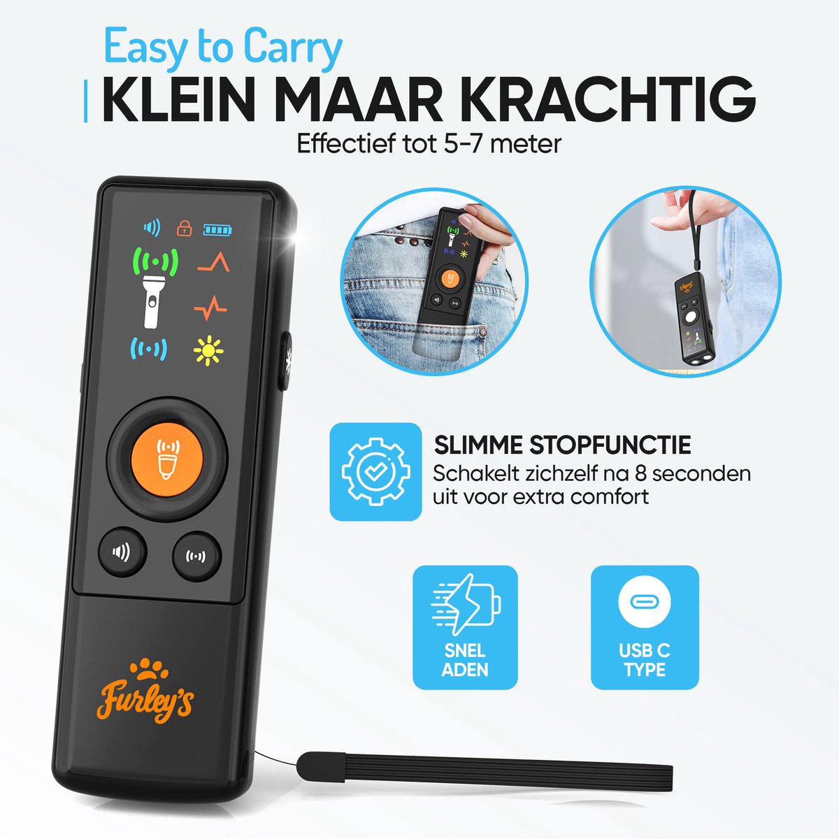Furley’s Anti Blaf Apparaat PRO – Diervriendelijke Hondentrainer zonder Schok – 4-in-1 Ultrasoon, Geluid & LED – USB-C Oplaadbaar – Voor Kleine & Grote Honden – Bereik 7m – Incl. E-book – Zwart