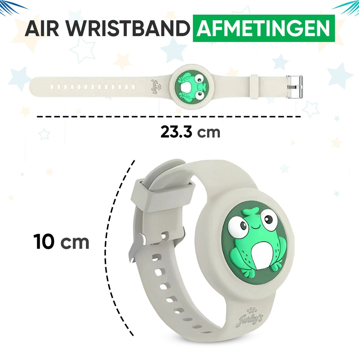 Furley’s Waterdichte Armband voor Kinderen – Geschikt voor Apple AirTag – Verstelbare Siliconen Band – Veilig & Comfortabel – Grijze Kikker