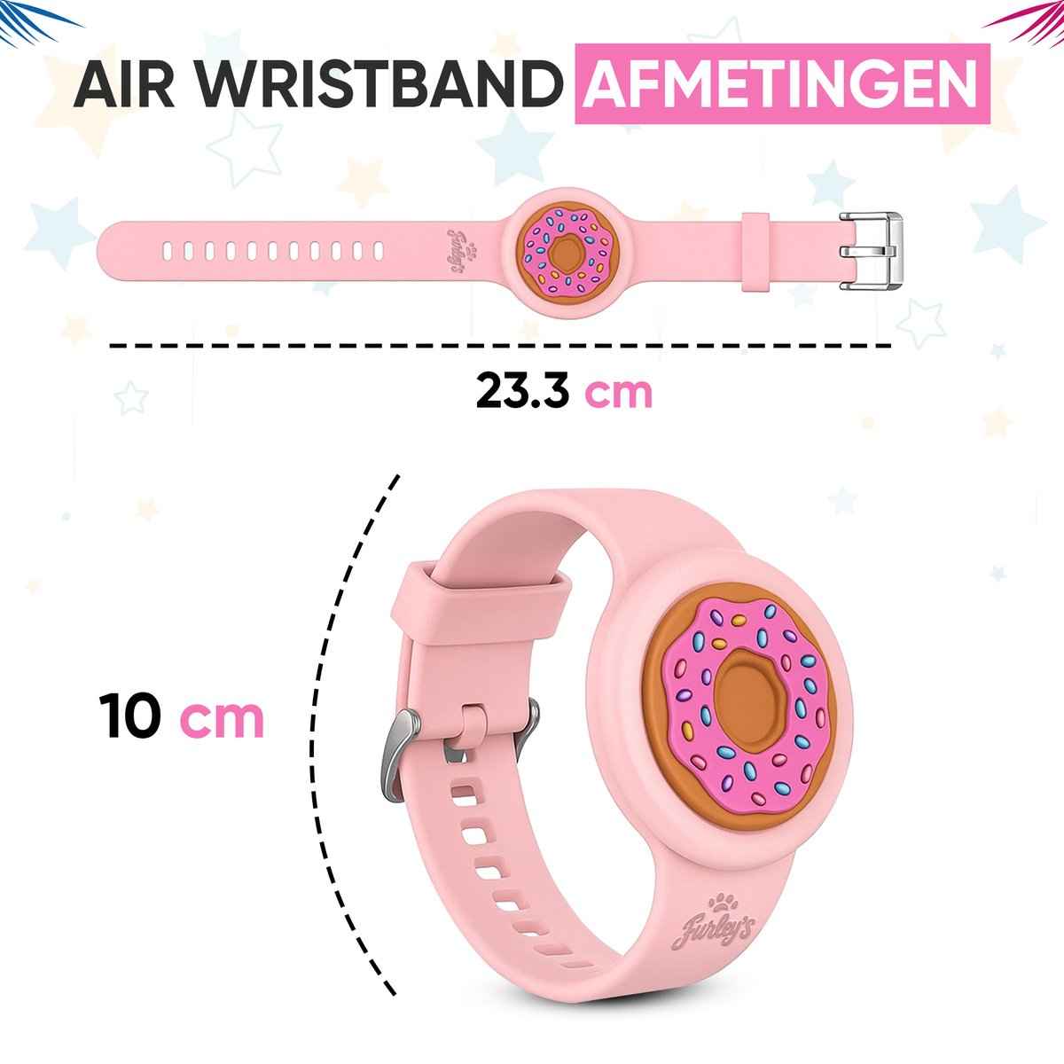 Furley’s Waterdichte Armband voor Kinderen – Geschikt voor Apple AirTag – Verstelbare Siliconen Band – Veilig & Comfortabel – Roze Donut